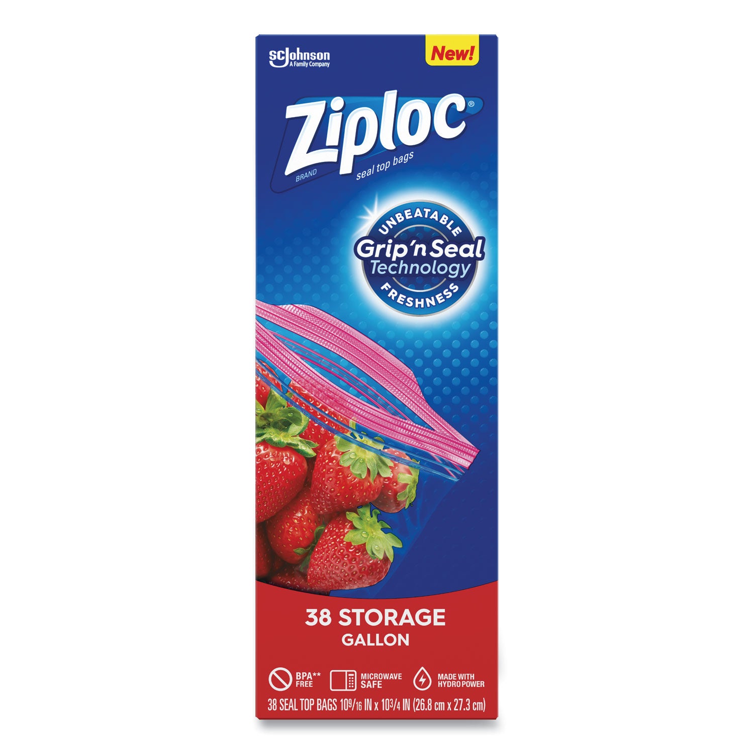 Ziploc® Double Zipper Storage Bags, Triple System Seal, Gallon, 10.56" x 10.75", Clear, 38/Box