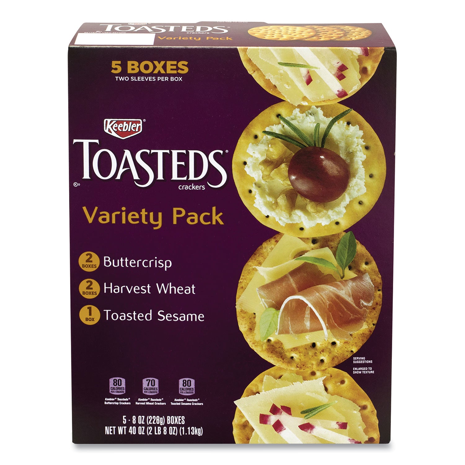 Toasteds Party Pack Cracker Assortment, 8 oz Box, 5 Assorted Boxes/Carton