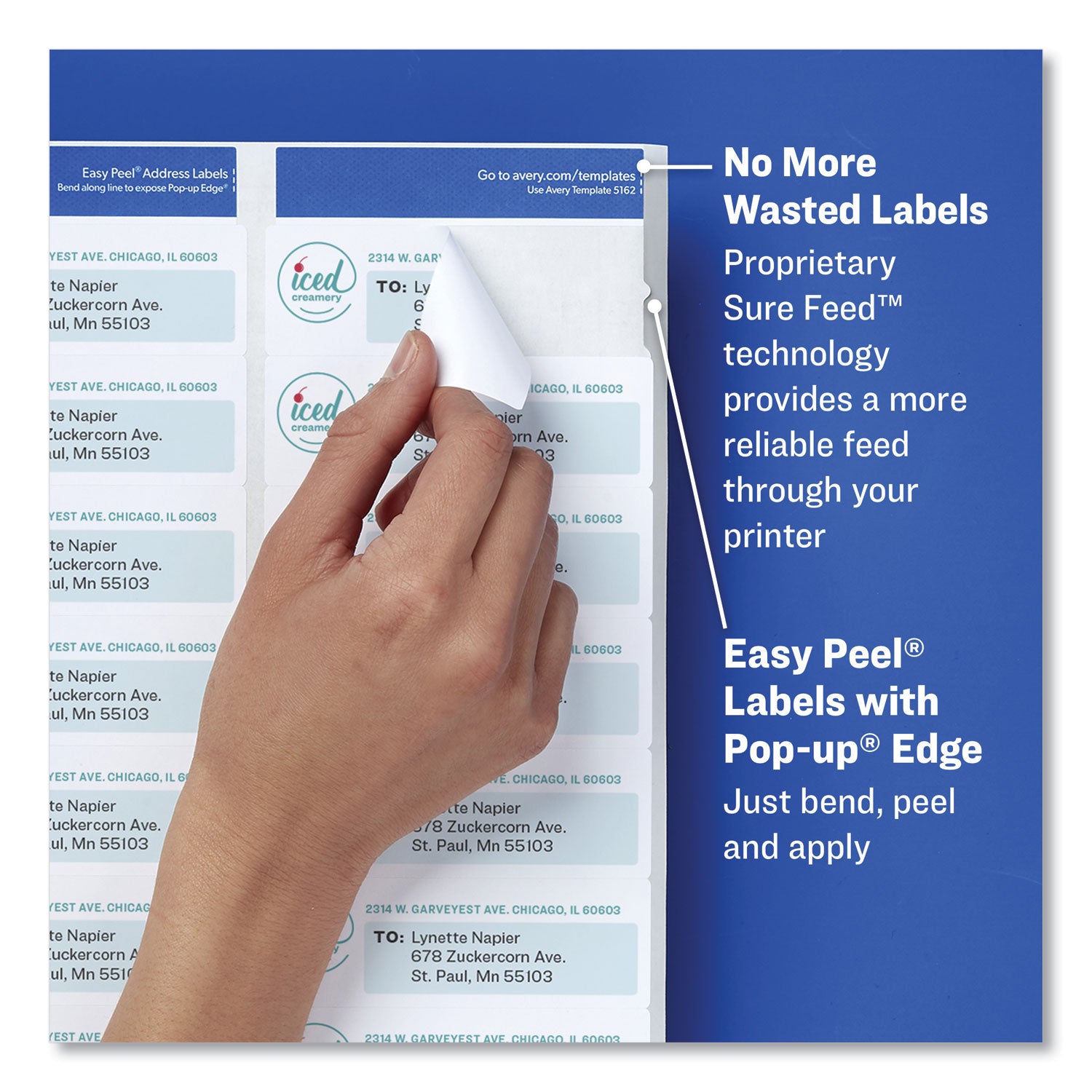 Avery® Easy Peel White Address Labels with Sure Feed Technology, Inkjet Printers, 1 x 2.63, White, 30/Sheet, 10 Sheets/Pack