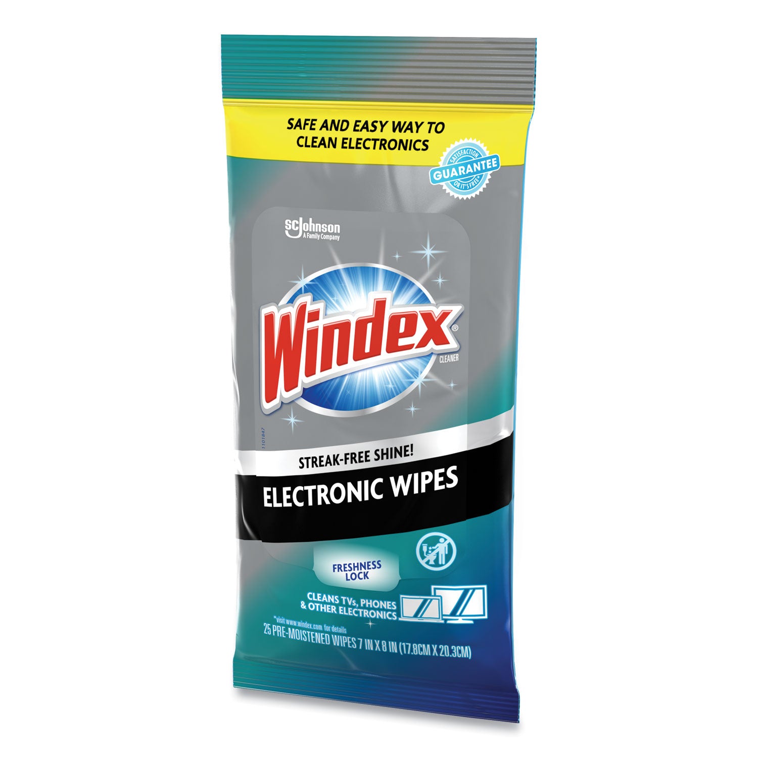 Windex® Electronics Cleaner, 1-Ply, 7 x 10, Neutral Scent, White, 25 Wipes