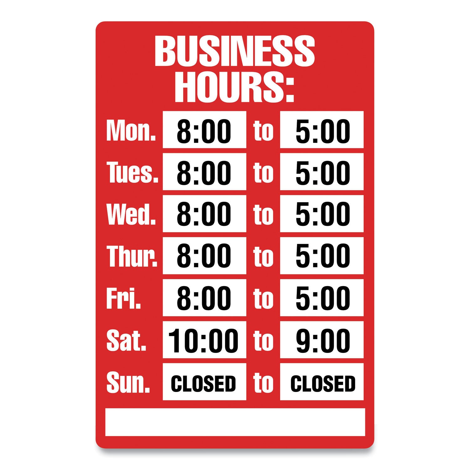 Open/Closed Business Hours Sign Kit, 8 x 12, Red