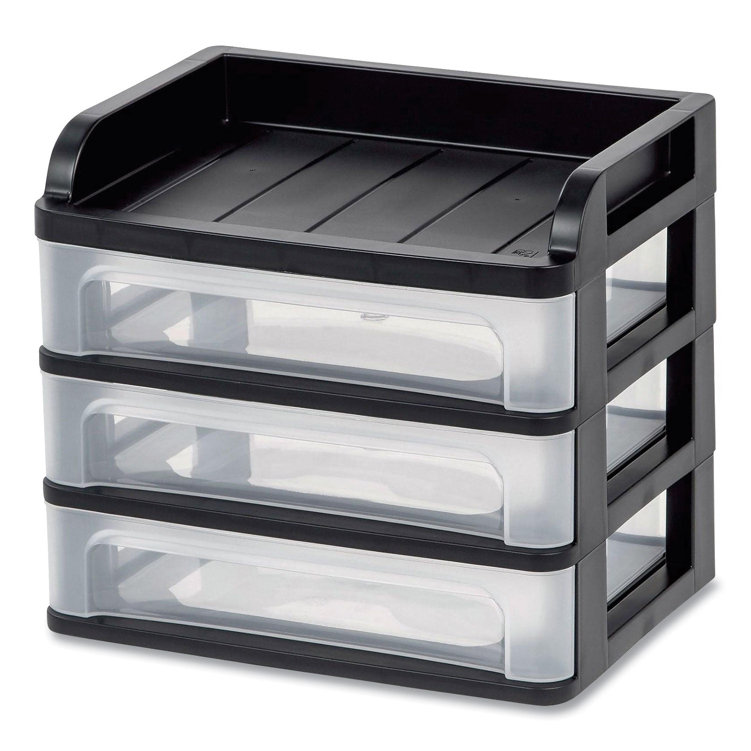 Medium Three-Drawer Desktop Storage, 3 Sections, Letter Size Files, 14.25 x 11.88 x 11.25, Black/Clear