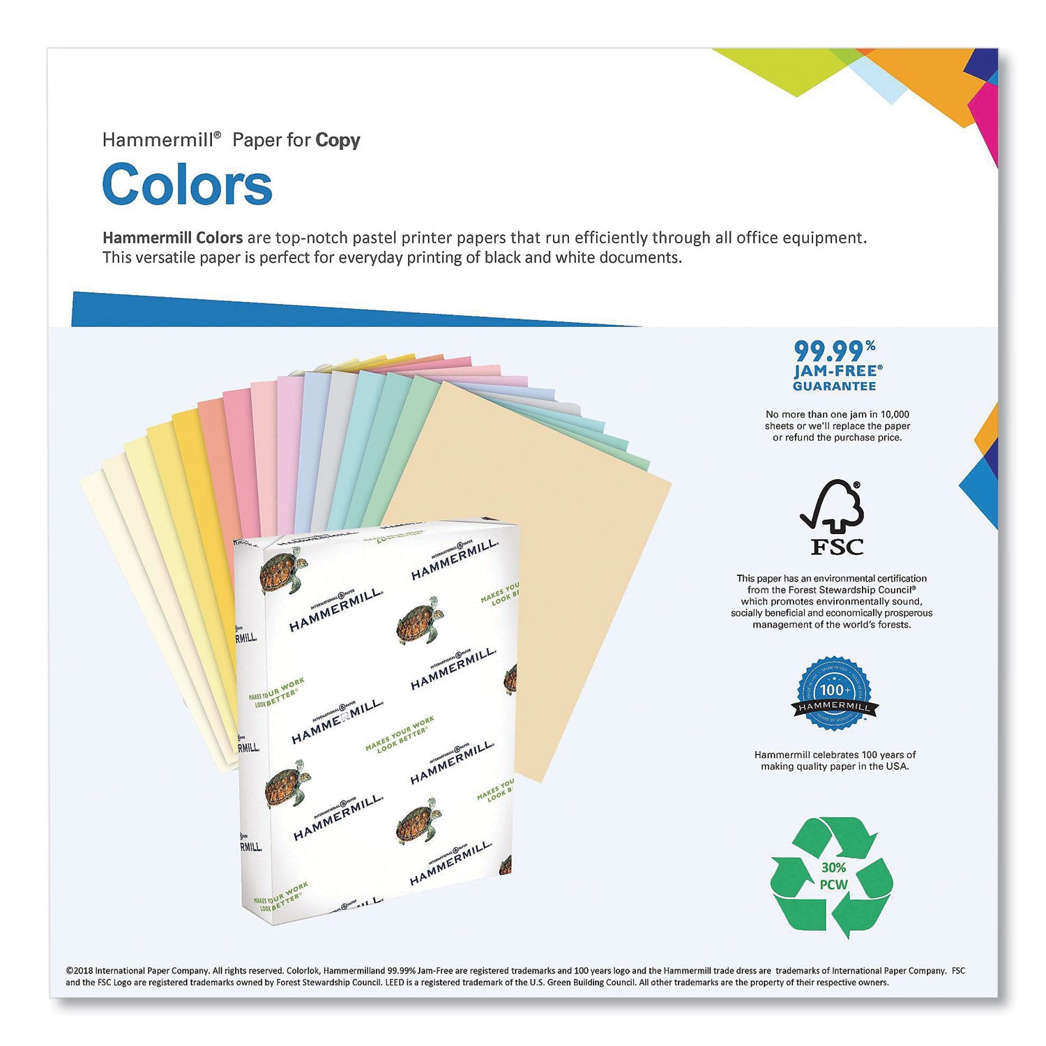 Hammermill® Colors Print Paper, 20 lb Bond Weight, 11 x 17, Green, 500/Ream