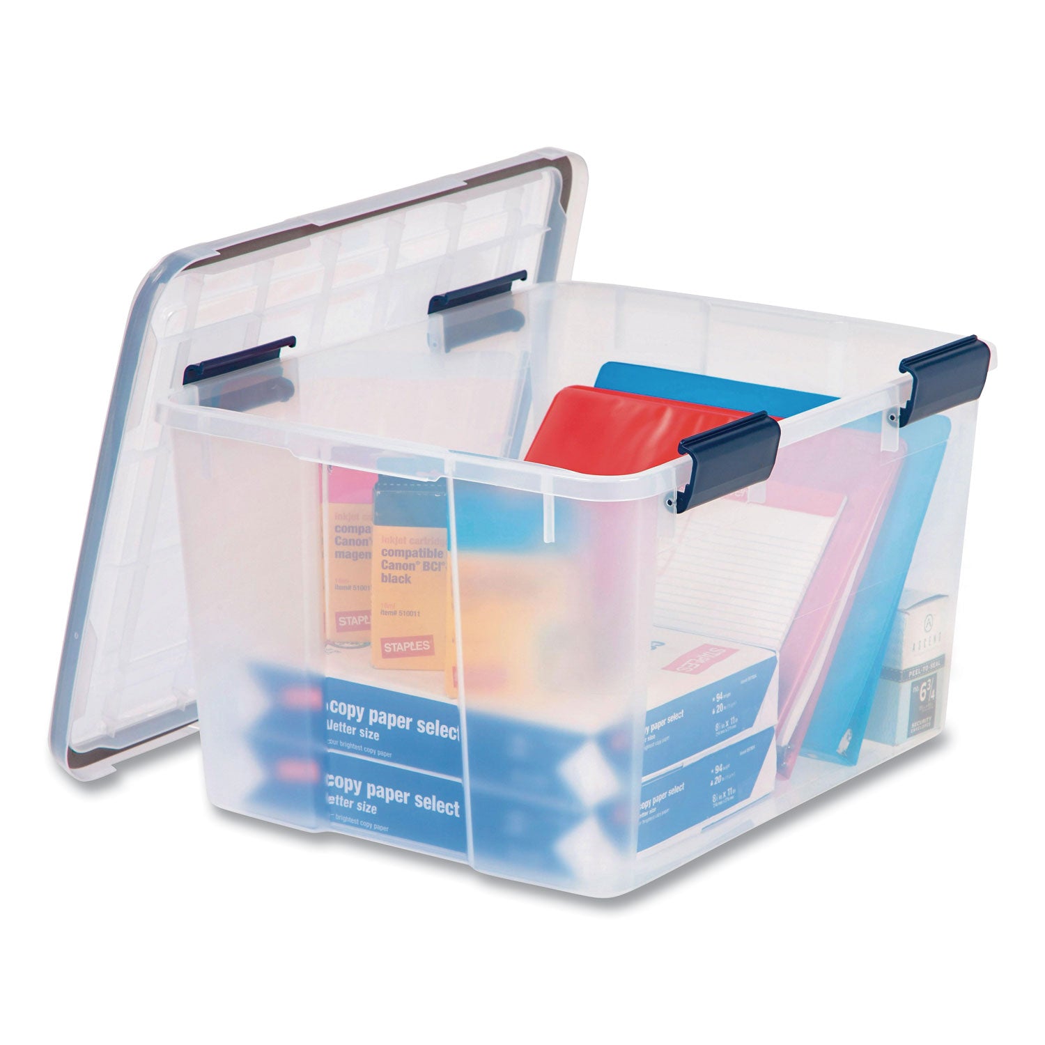 WEATHERTIGHT Latching Flat Lid Storage Box, 11.5 gal, 15.7" x 19.7" x 11.7", Clear IRIS Flipcost