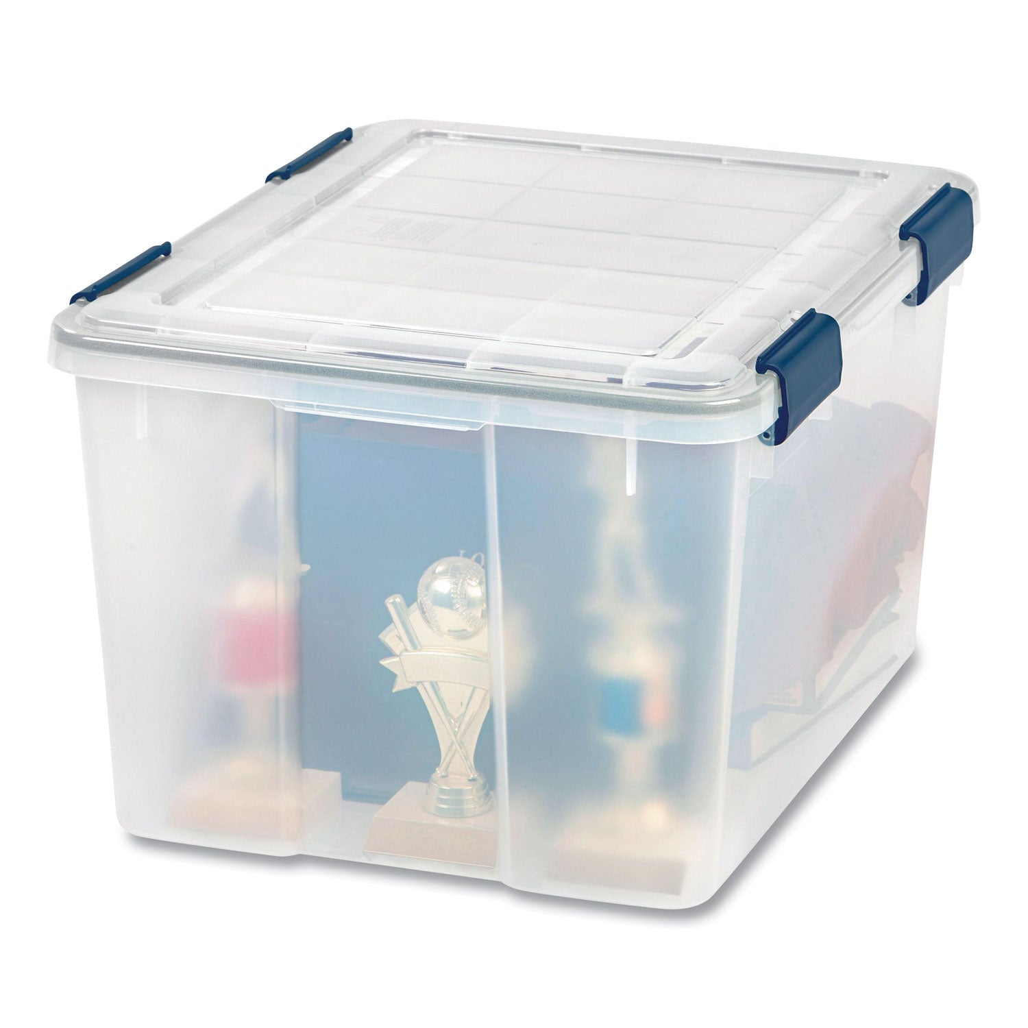 WEATHERTIGHT Latching Flat Lid Storage Box, 11.5 gal, 15.7" x 19.7" x 11.7", Clear IRIS Flipcost