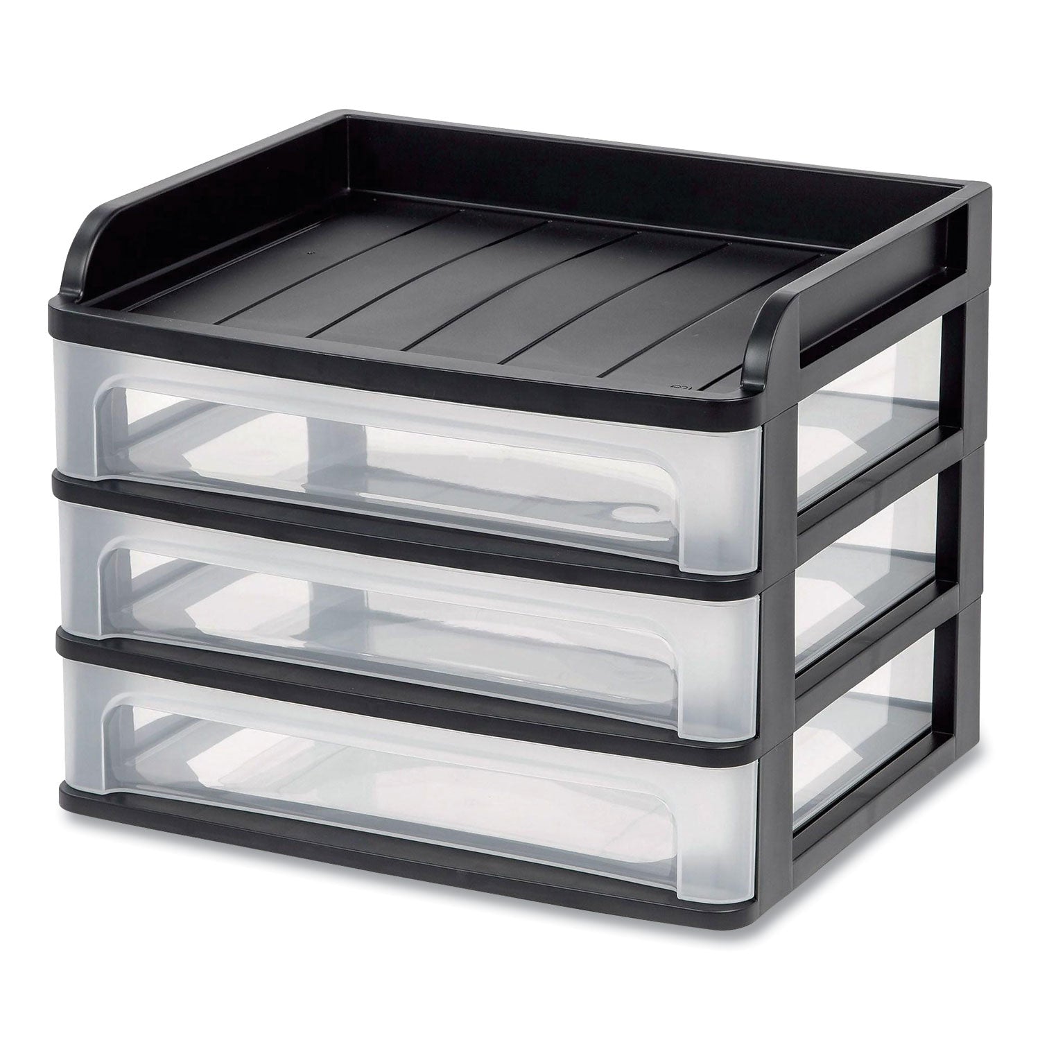 Small Three-Drawer Desktop Storage, 3 Sections, 9.13 x 6.88 x 8.13, Black/Clear