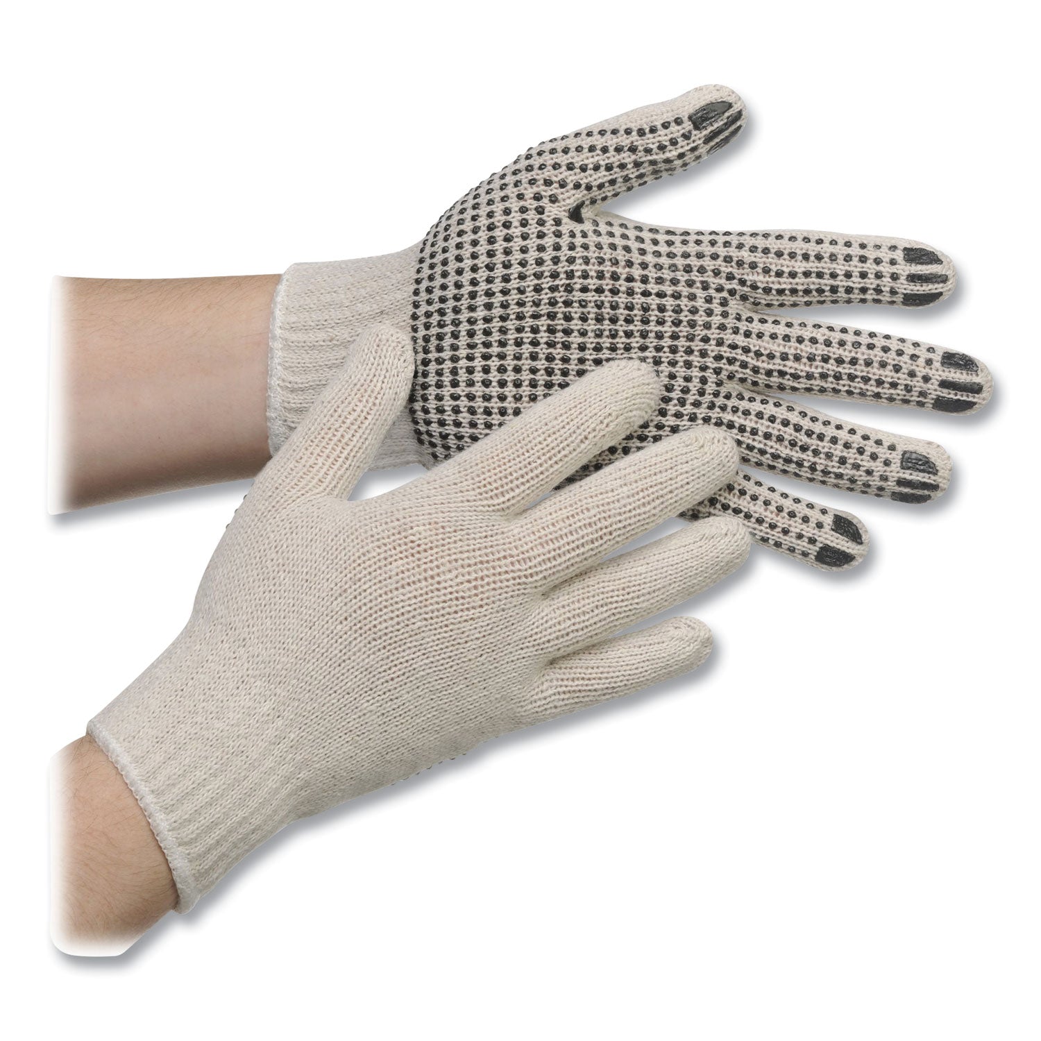 Pro PVC-Dotted String-Knit Gloves, Medium, White/Black, Dozen