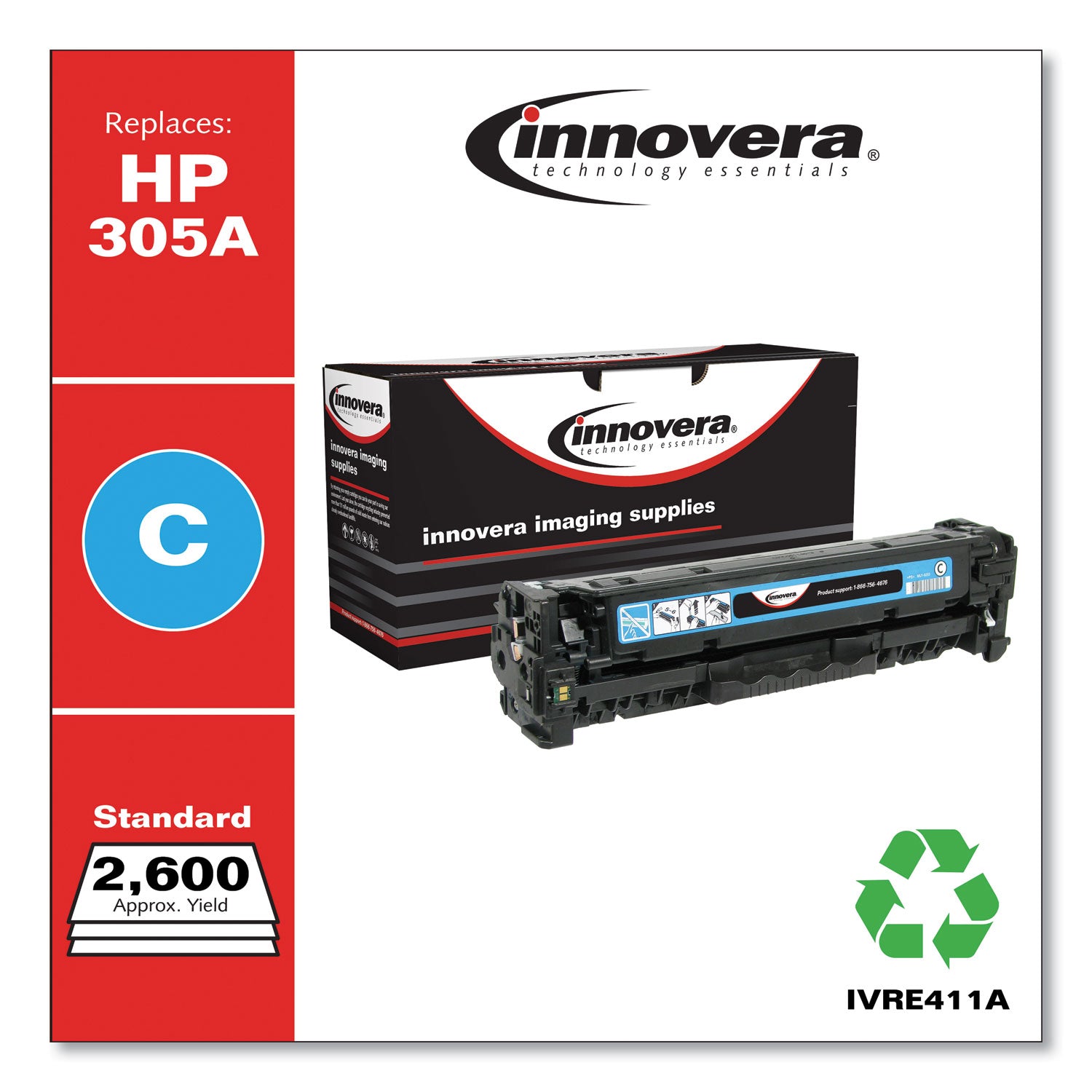 Innovera® Remanufactured Cyan Toner, Replacement for 305A (CE411A), 2,600 Page-Yield