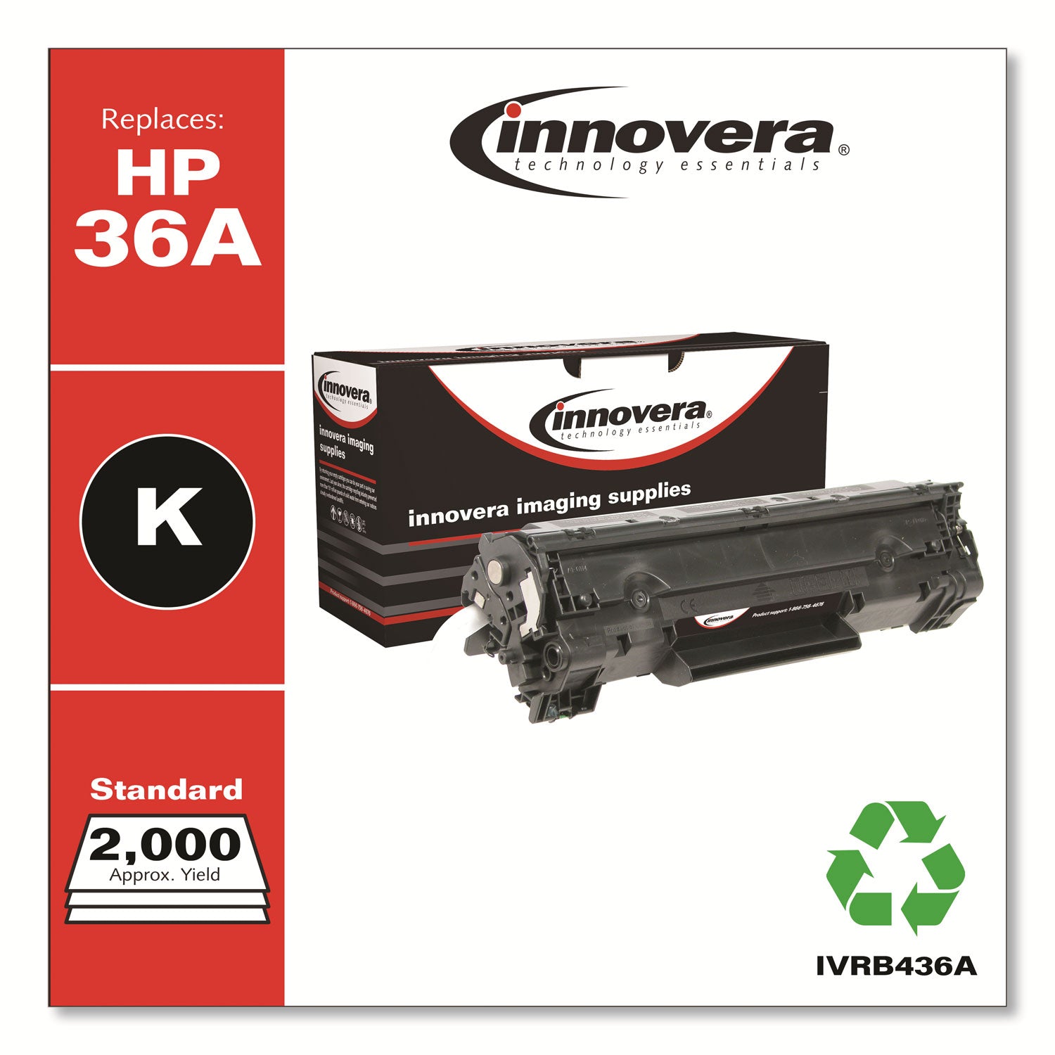 Remanufactured Black Toner, Replacement for 36A (CB436A), 2,000 Page-Yield