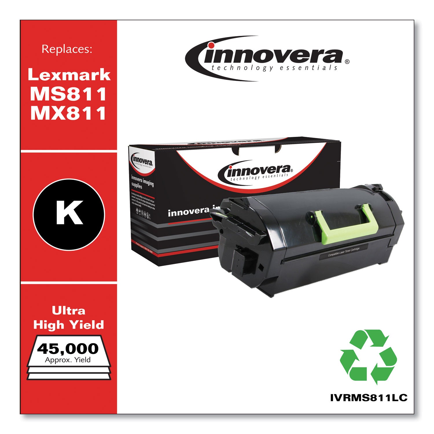 Innovera® Remanufactured Black Ultra High-Yield Toner, Replacement for MS811/MX811, 45,000 Page-Yield