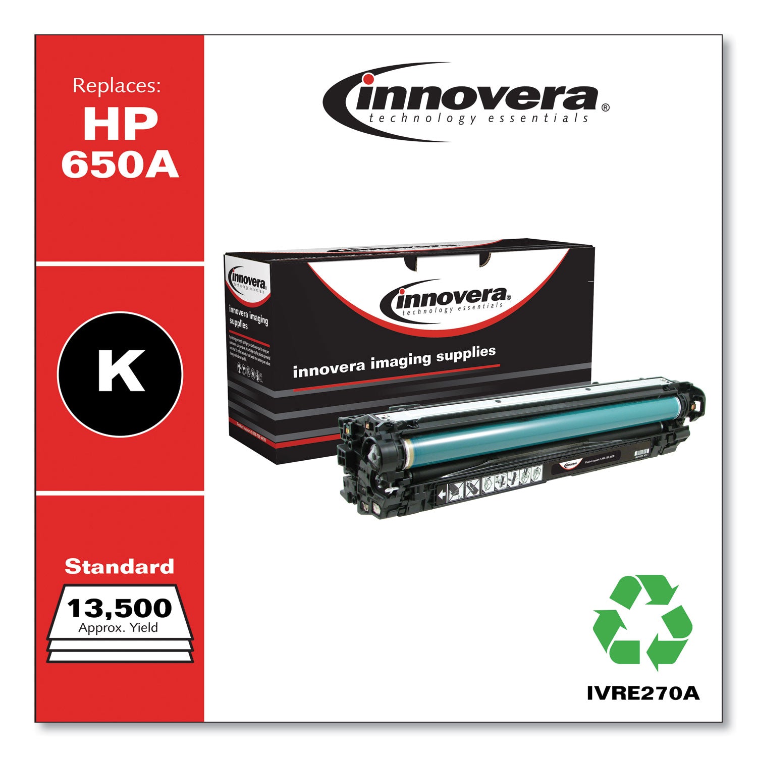 Innovera® Remanufactured Black Toner, Replacement for 650A (CE270A), 13,500 Page-Yield