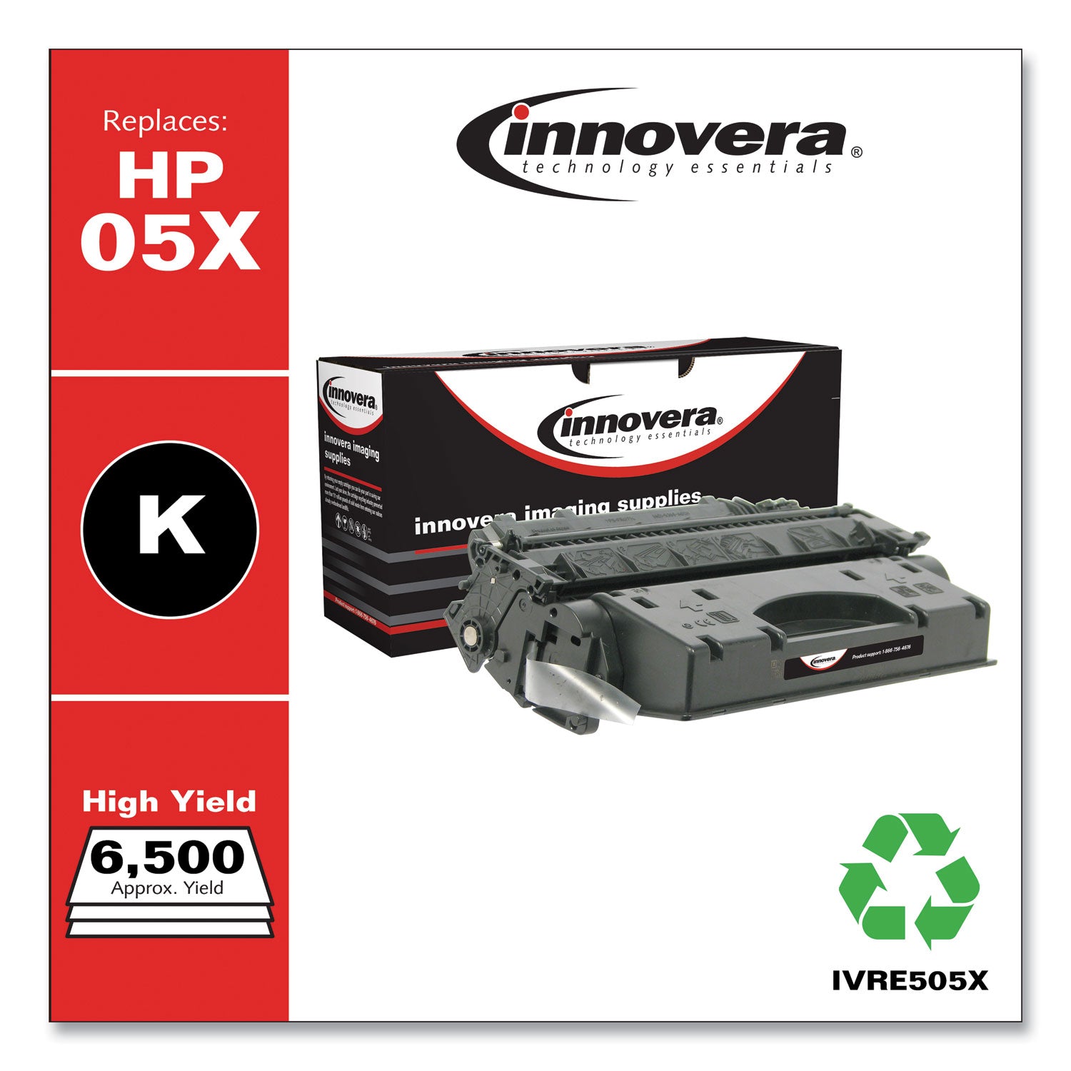 Innovera® Remanufactured Black High-Yield Toner, Replacement for 05X (CE505X), 6,500 Page-Yield