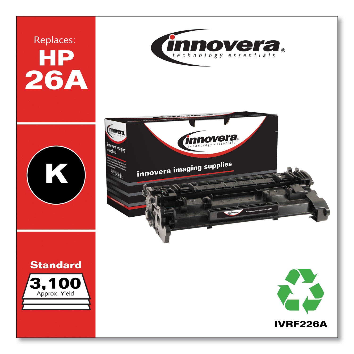 Innovera® Remanufactured Black Toner, Replacement for 26A (CF226A), 3,100 Page-Yield