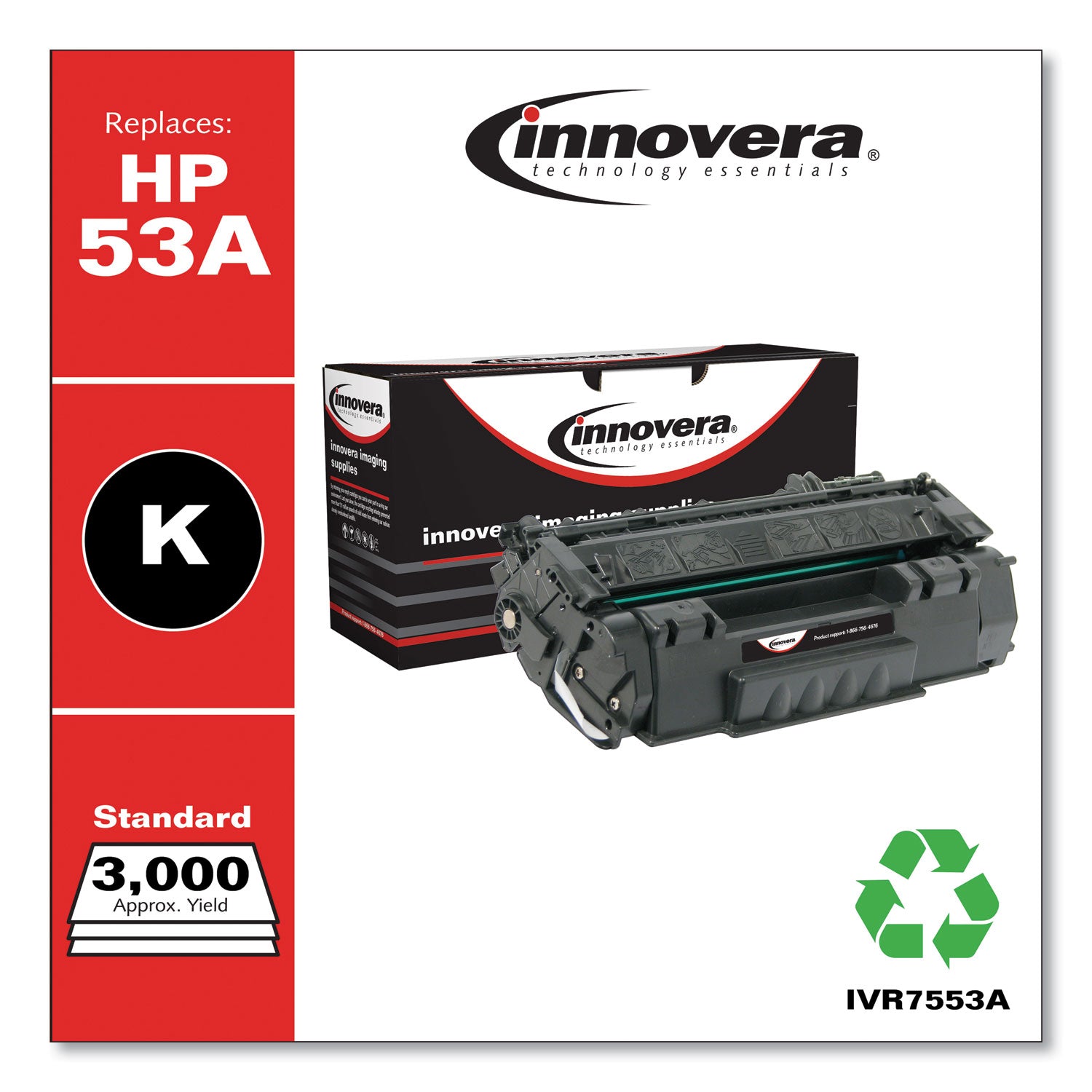 Innovera® Remanufactured Black Toner, Replacement for 53A (Q7553A), 3,000 Page-Yield