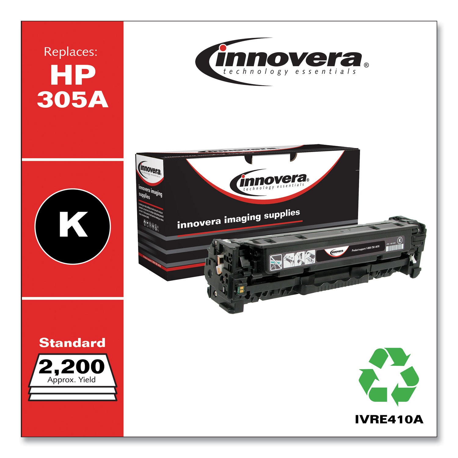 Innovera® Remanufactured Black Toner, Replacement for 305A (CE410A), 2,200 Page-Yield