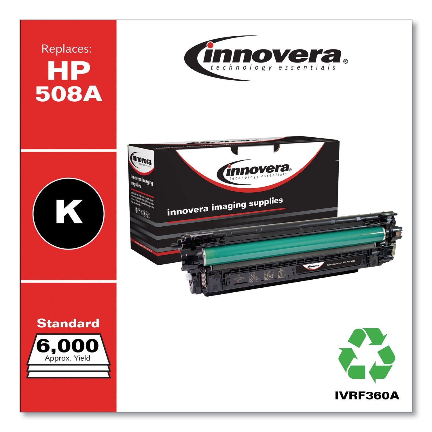 Innovera® Remanufactured Black Toner, Replacement for 508A (CF360A), 6,000 Page-Yield