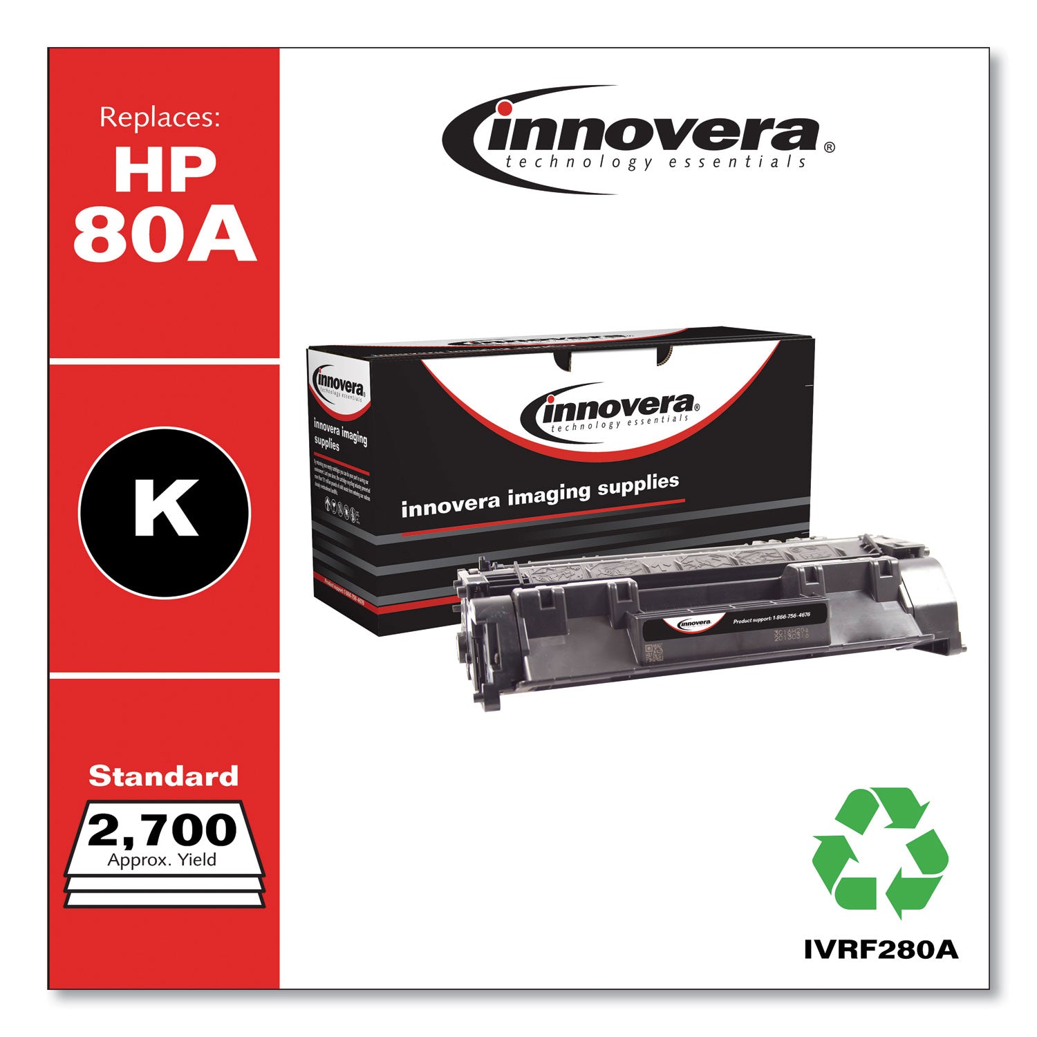 Innovera® Remanufactured Black Toner, Replacement for 80A (CF280A), 2,700 Page-Yield