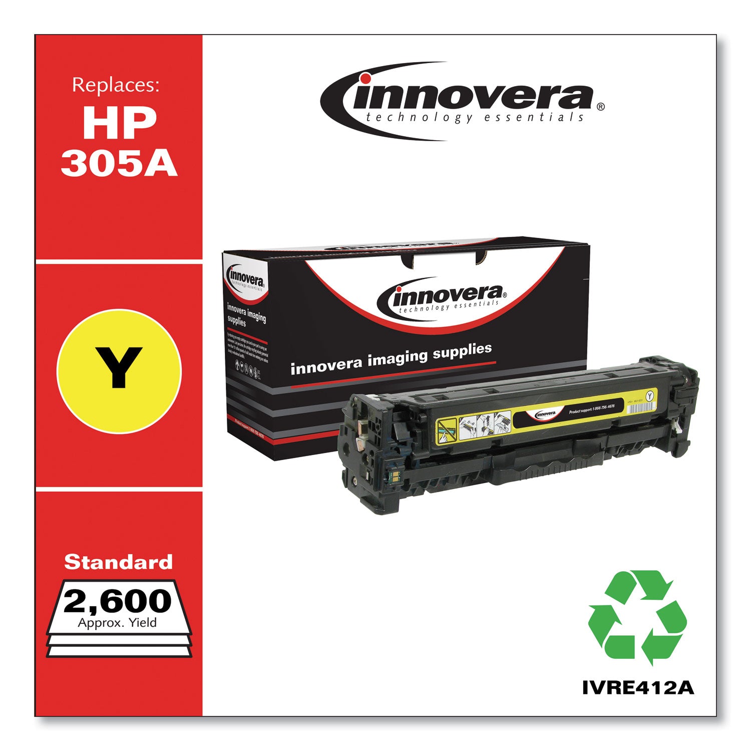 Innovera® Remanufactured Yellow Toner, Replacement for 305A (CE412A), 2,600 Page-Yield