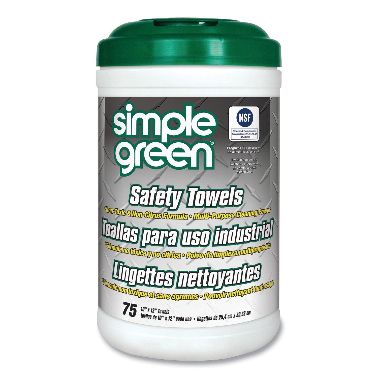 Simple Green® Safety Towels, 1-Ply, 10 x 11.75, White, Unscented, 75/Canister, 6 Canisters/Carton