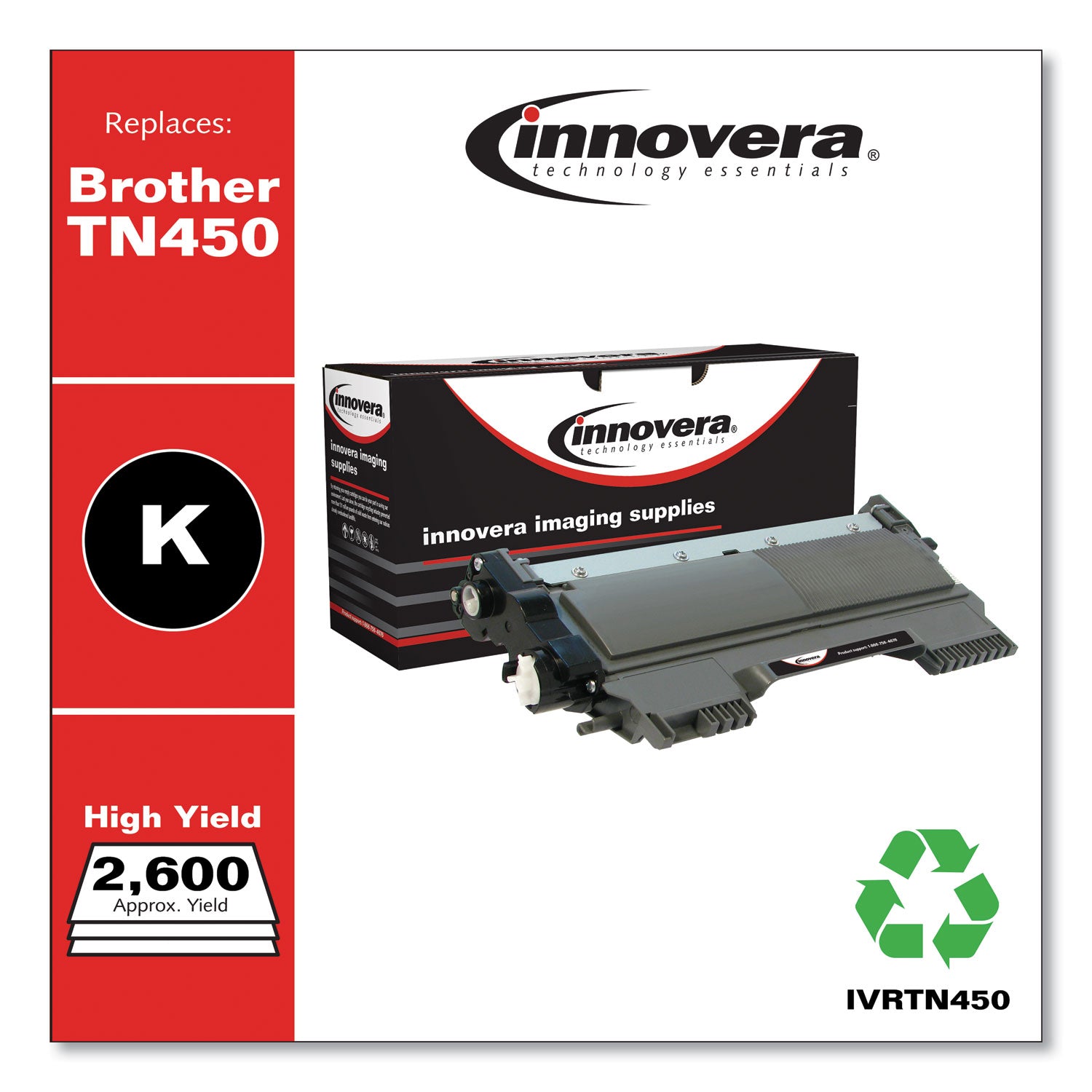 Innovera® Remanufactured Black High-Yield Toner, Replacement for TN450, 2,600 Page-Yield