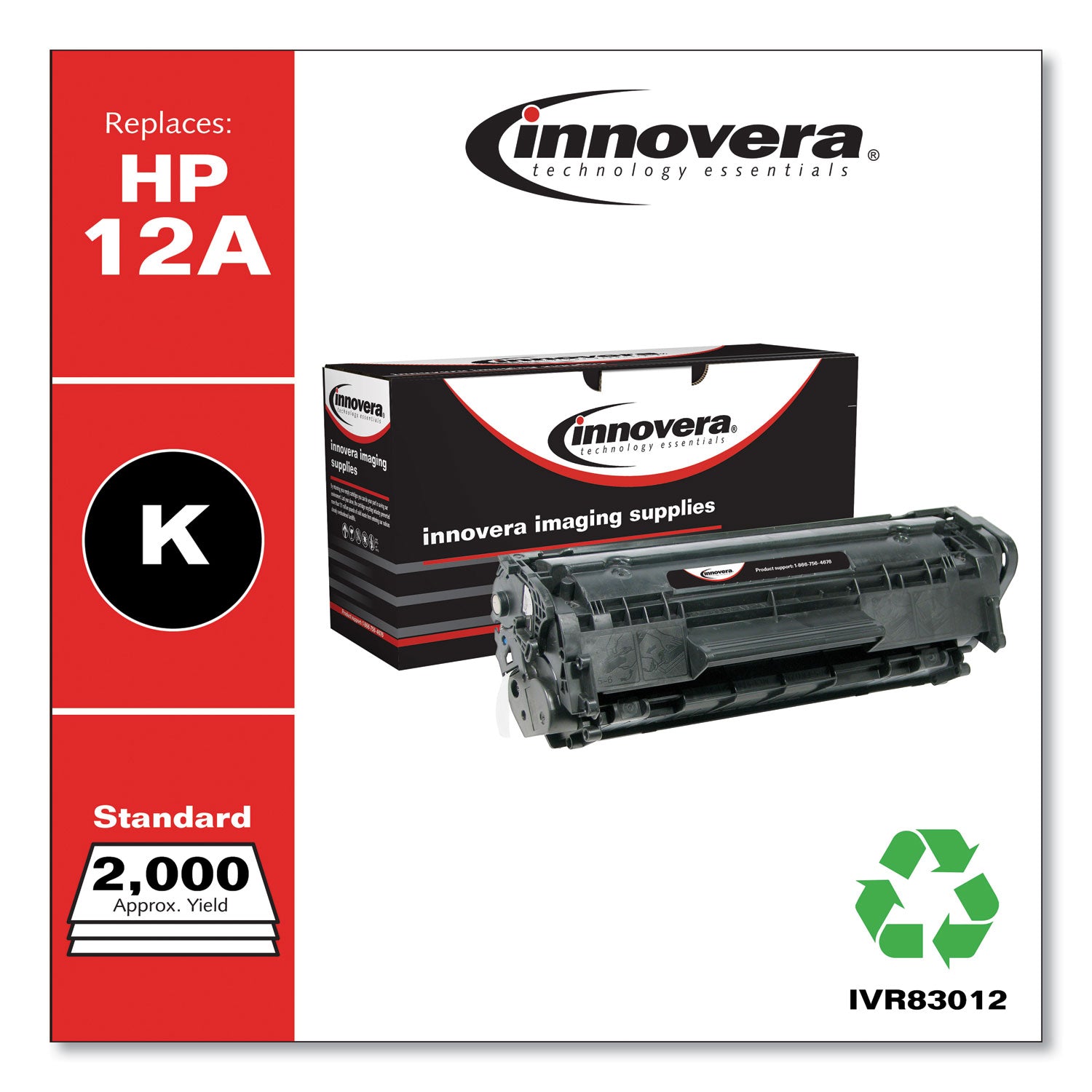 Innovera® Remanufactured Black Toner, Replacement for 12A (Q2612A), 2,000 Page-Yield