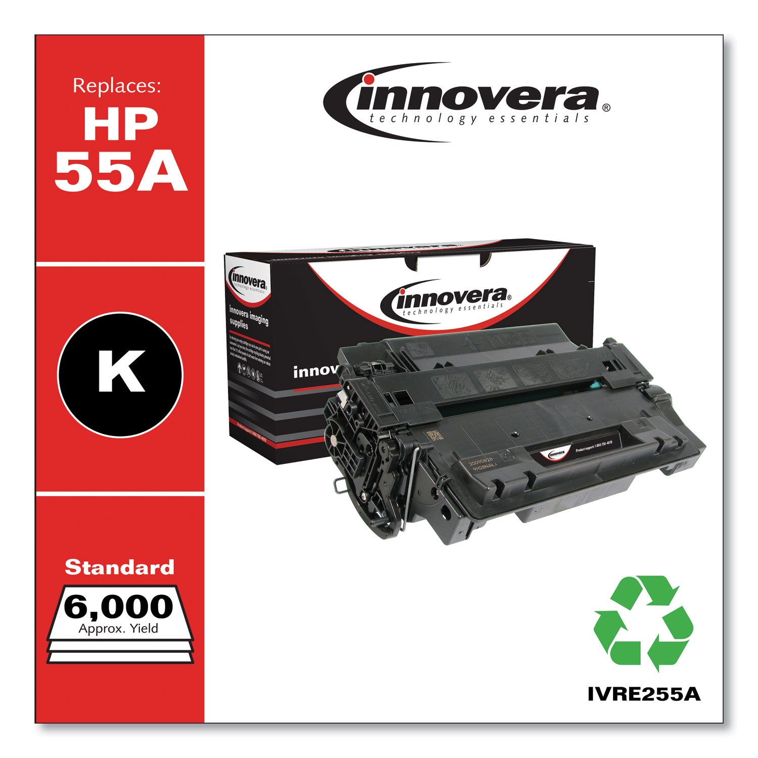 Innovera® Remanufactured Black Toner, Replacement for 55A (CE255A), 6,000 Page-Yield