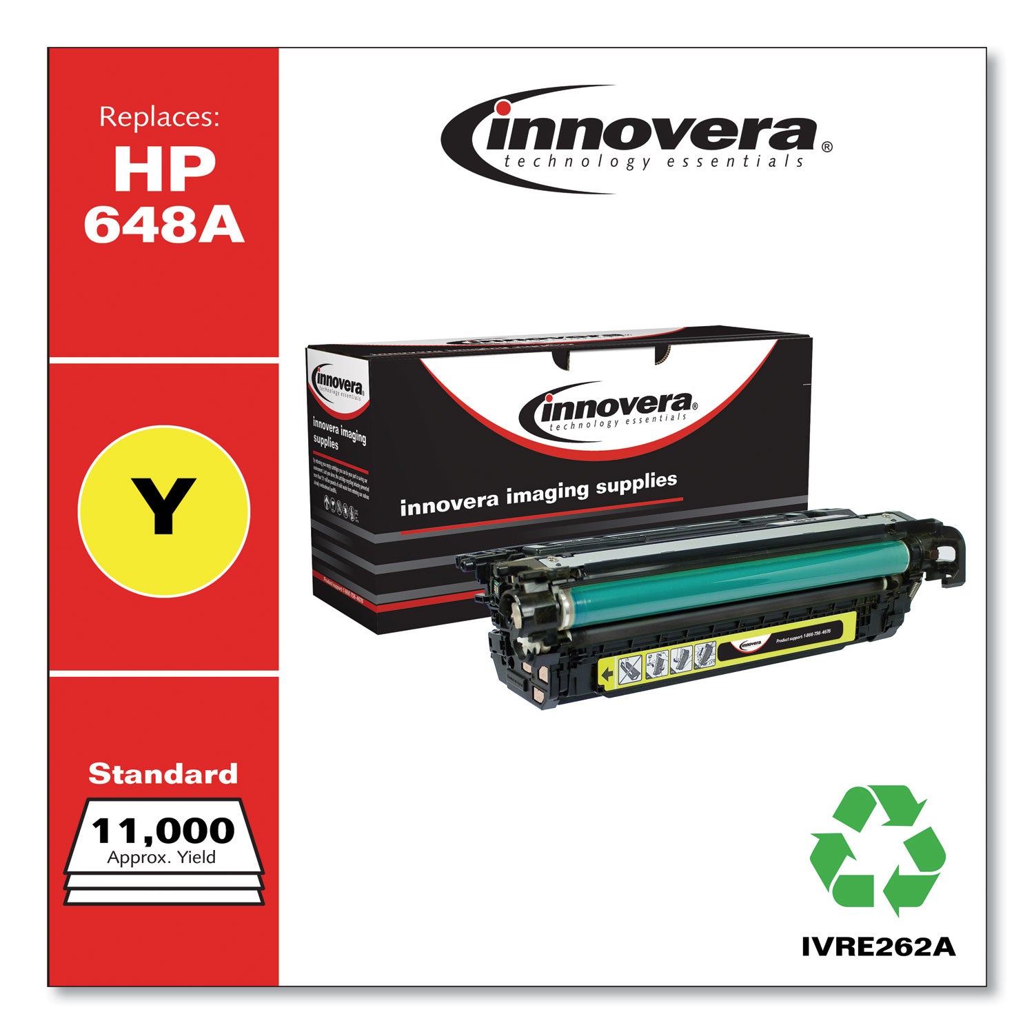 Innovera® Remanufactured Yellow Toner, Replacement for 648A (CE262A), 11,000 Page-Yield