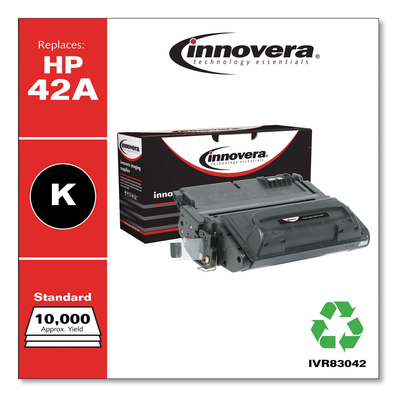 Innovera® Remanufactured Black Toner, Replacement for 42A (Q5942A), 10,000 Page-Yield