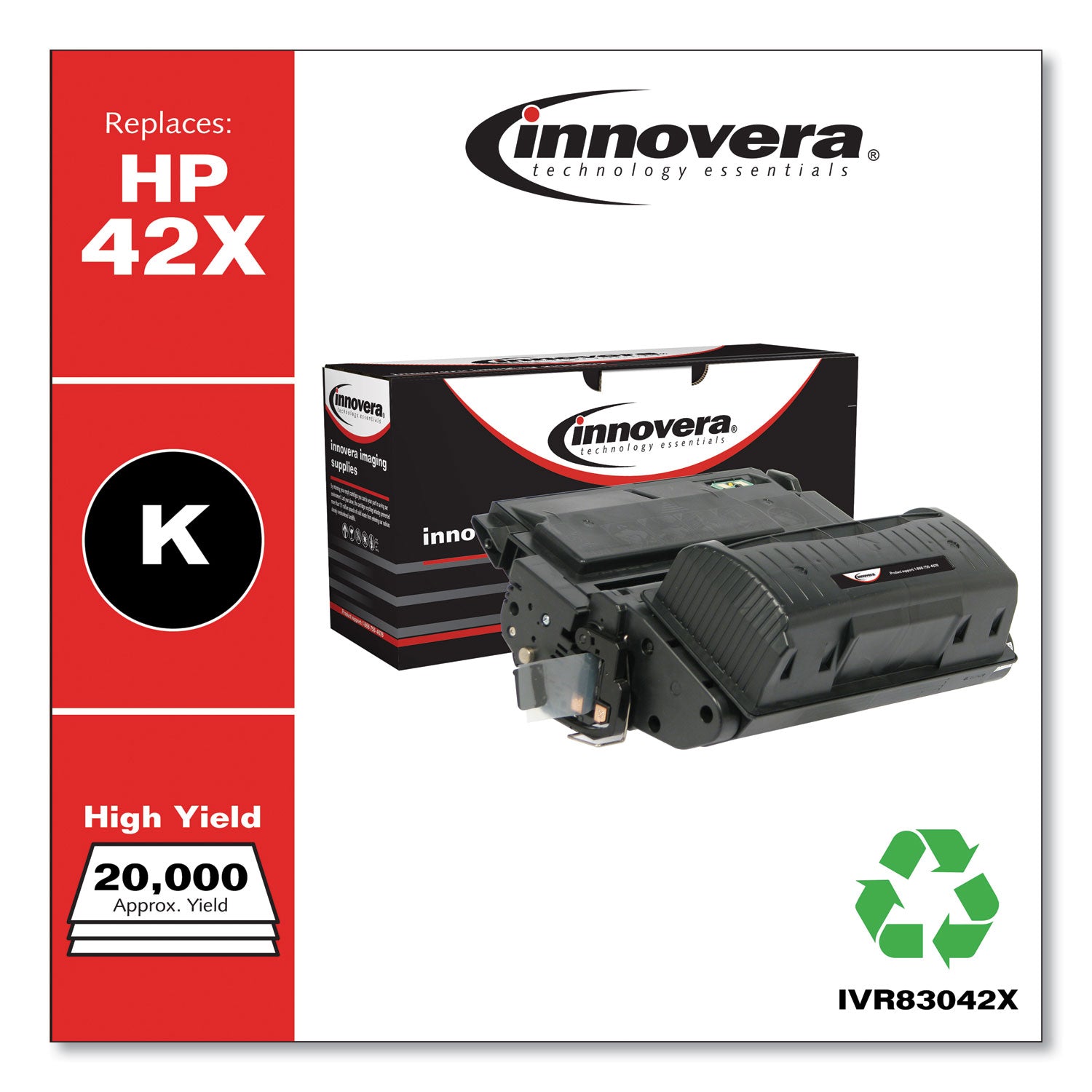 Innovera® Remanufactured Black High-Yield Toner, Replacement for 42X (Q5942X), 20,000 Page-Yield