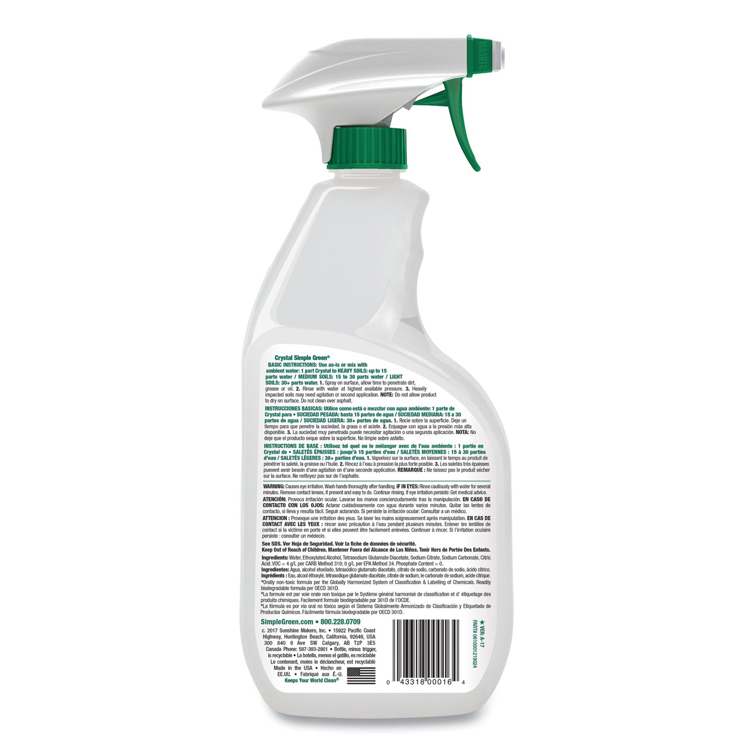 Simple Green® Crystal Industrial Cleaner/Degreaser, 24 oz Spray Bottle, 12/Carton