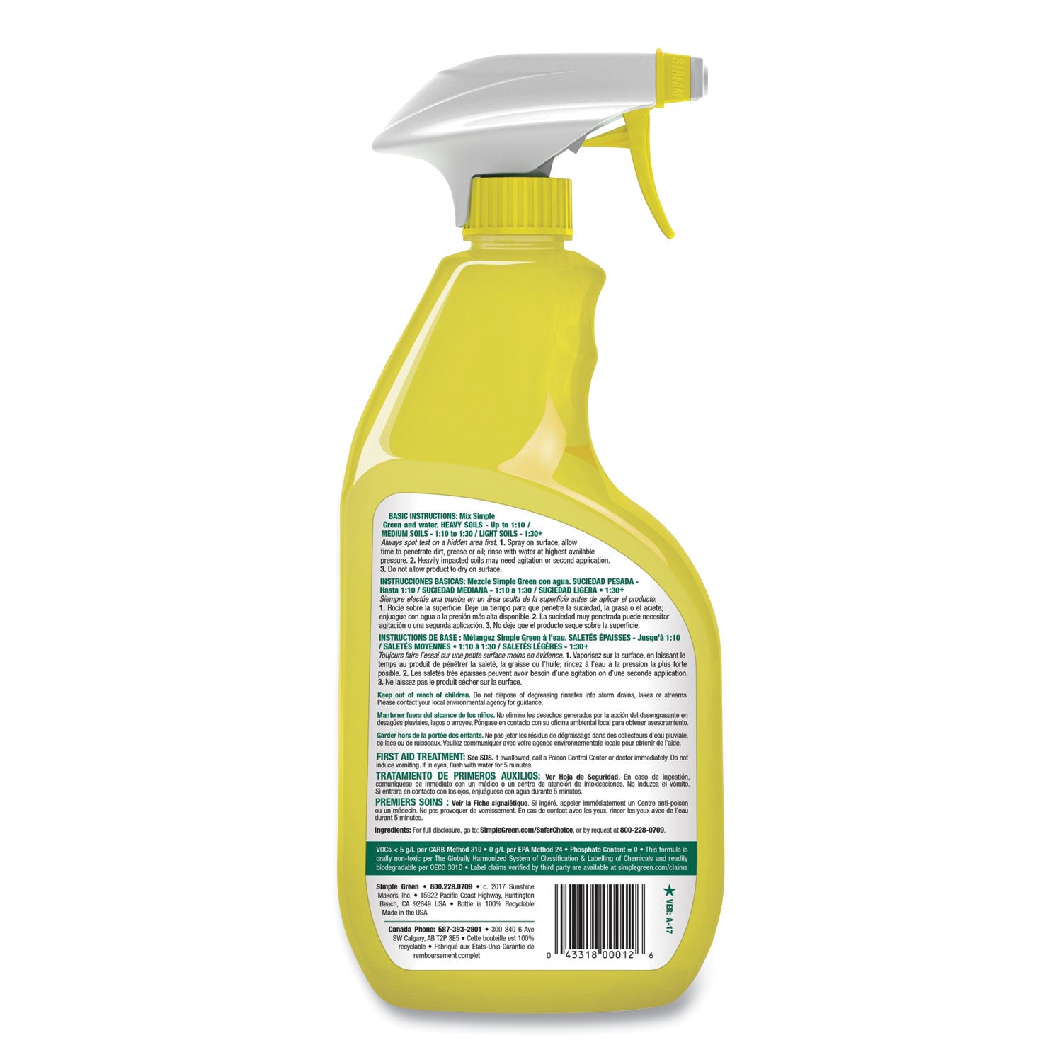 Simple Green® Industrial Cleaner and Degreaser, Concentrated, Lemon, 24 oz Spray Bottle, 12/Carton