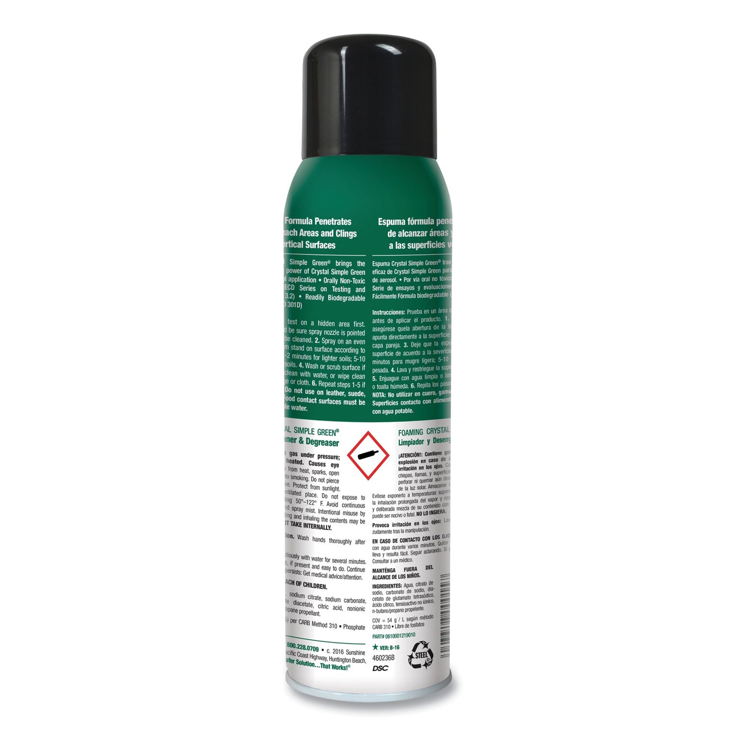 Simple Green® Foaming Crystal Industrial Cleaner and Degreaser, 20 oz Aerosol Spray, 12/Carton