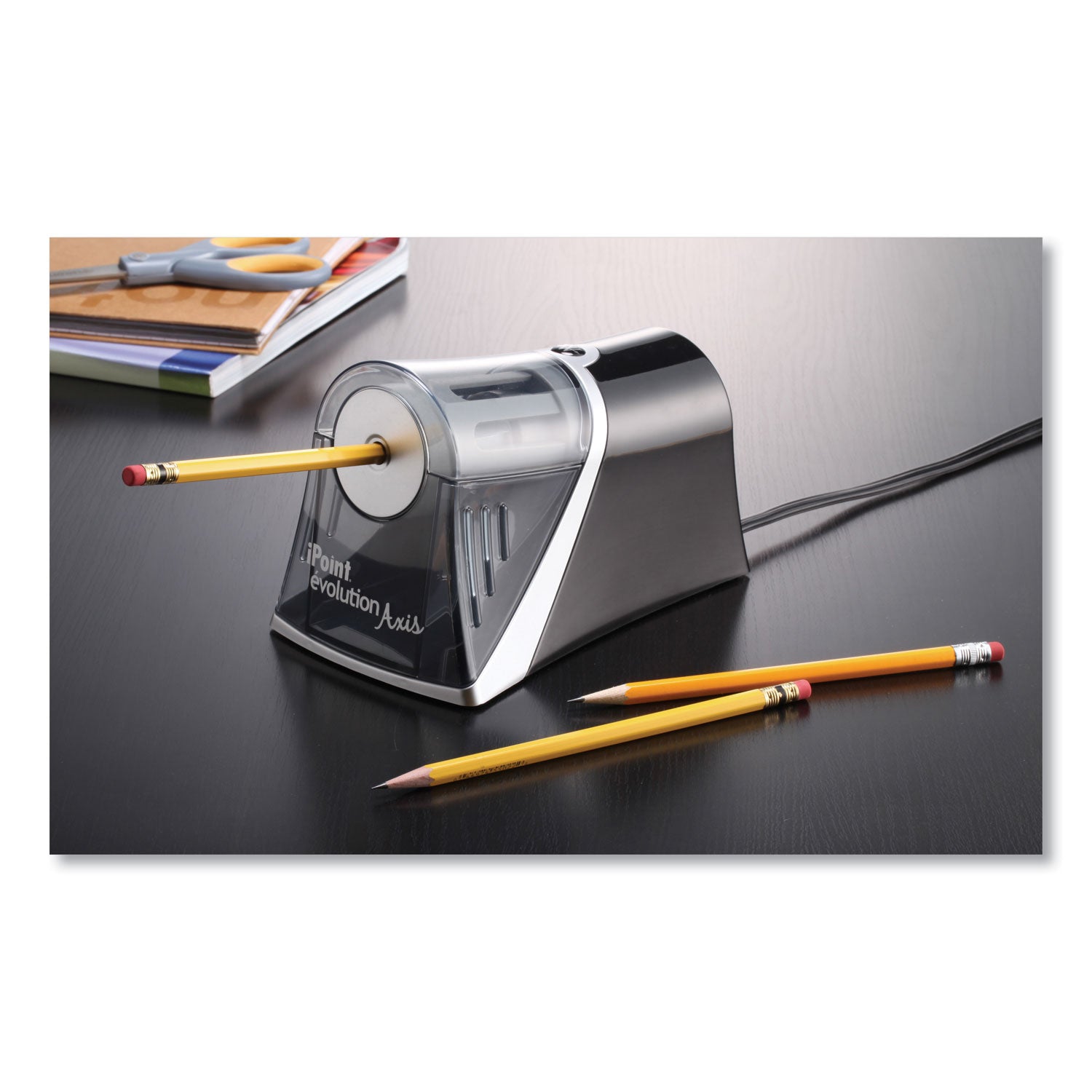 Westcott® iPoint Evolution Axis Pencil Sharpener, AC-Powered, 4.25 x 7 x 4.75, Black/Silver