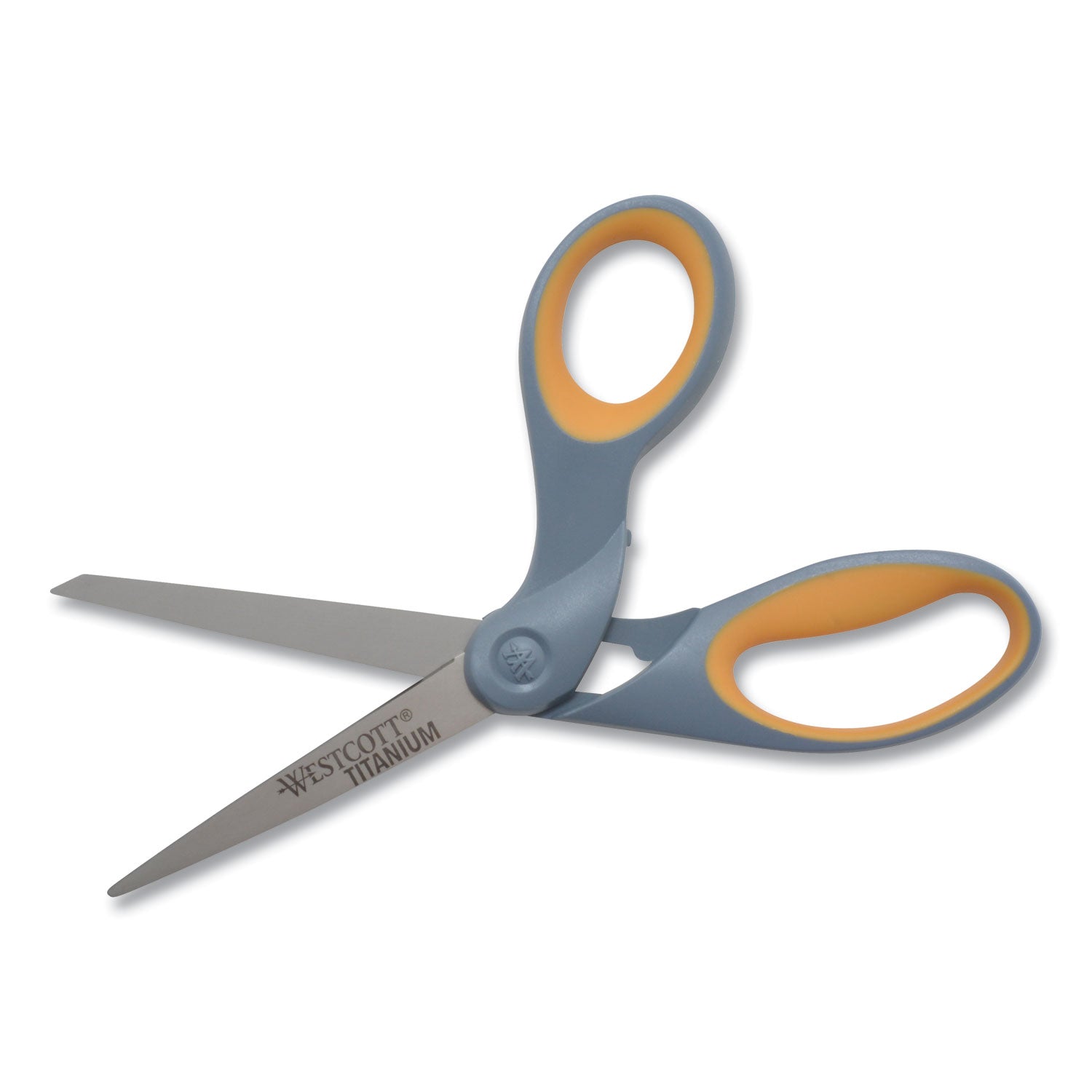 Westcott® Titanium Bonded Scissors, 8" Long, 3.5" Cut Length, Crane-Style Gray/Yellow Handle