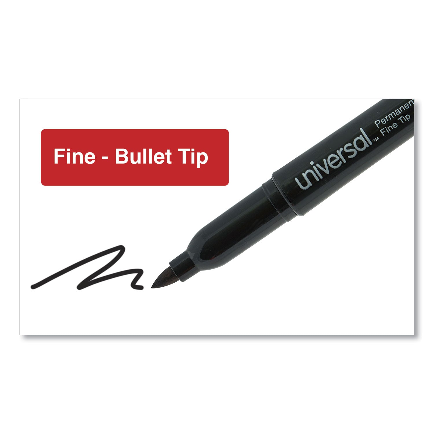 Universal™ Pen-Style Permanent Marker, Fine Bullet Tip, Black, Dozen