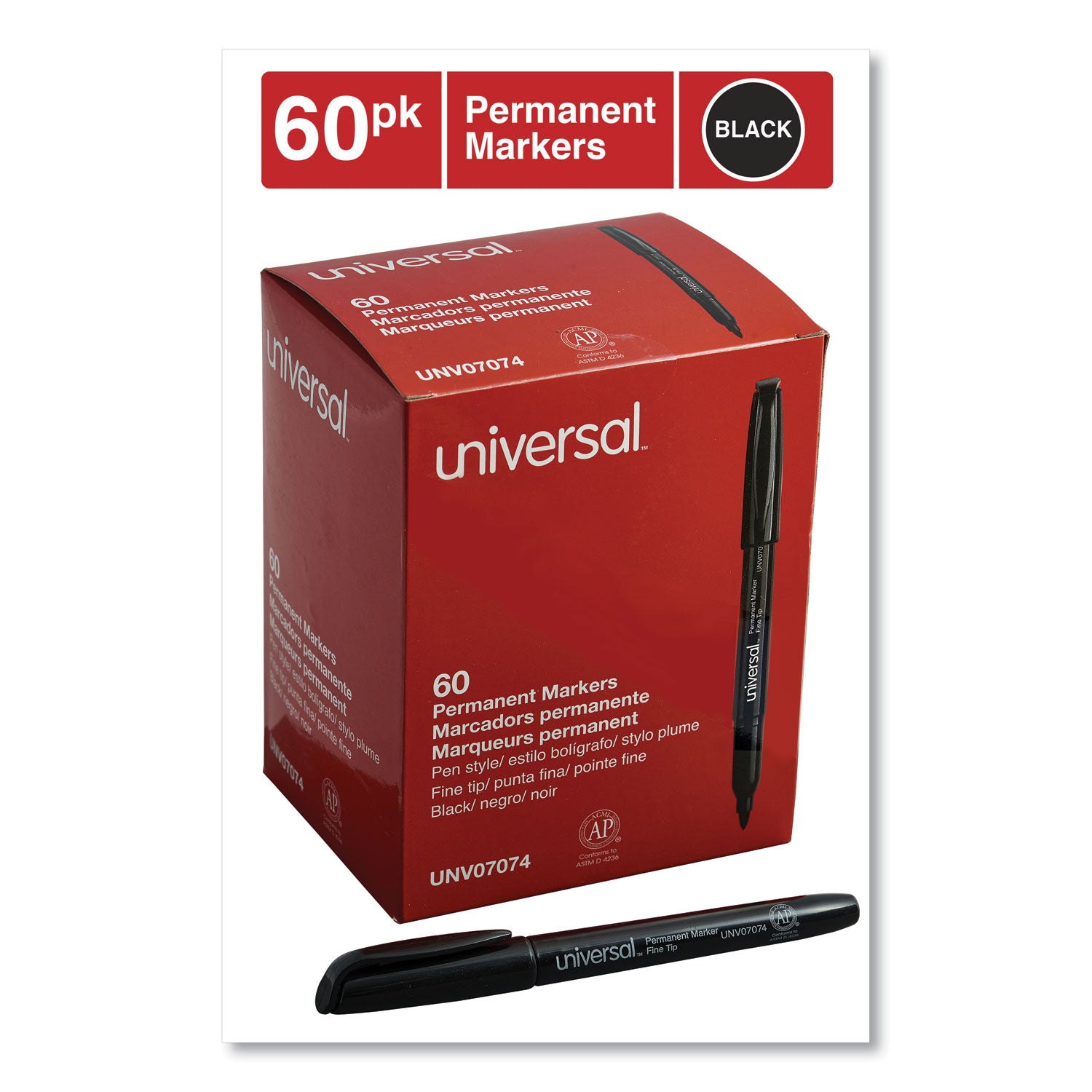 Universal™ Pen-Style Permanent Marker Value Pack, Fine Bullet Tip, Black, 60/Pack