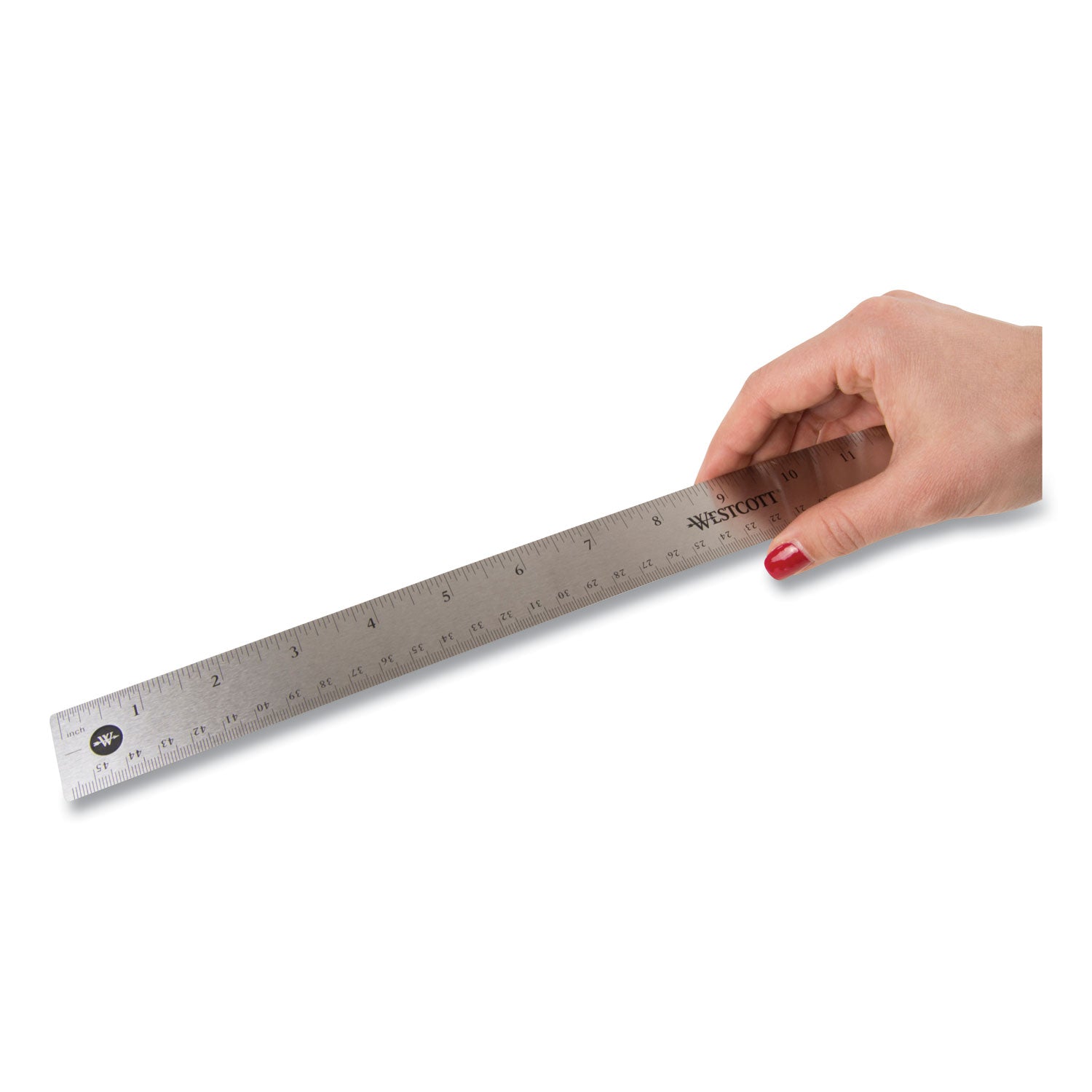 Westcott® Stainless Steel Office Ruler With Non Slip Cork Base, Standard/Metric, 18" Long