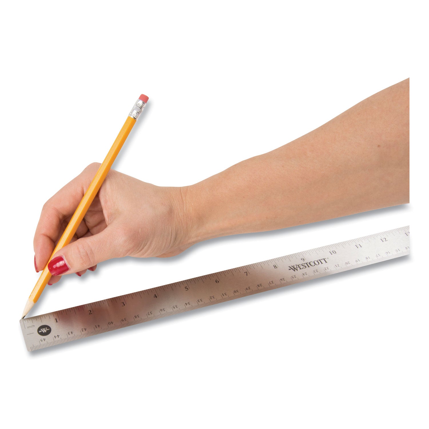 Westcott® Stainless Steel Office Ruler With Non Slip Cork Base, Standard/Metric, 18" Long