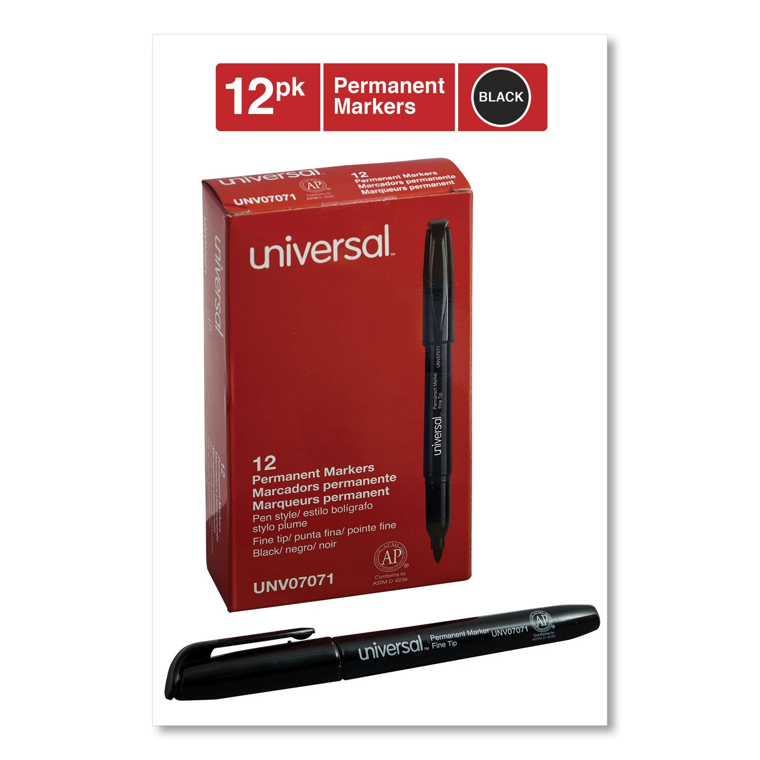 Universal™ Pen-Style Permanent Marker, Fine Bullet Tip, Black, Dozen