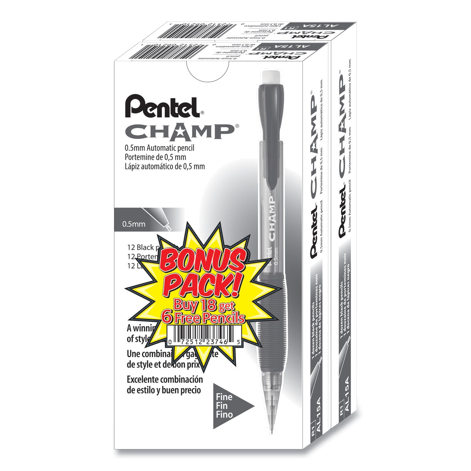 Champ Mechanical Pencil Value Pack, 0.5 mm, HB (#2), Black Lead, Clear/Black Barrel, 24/Pack