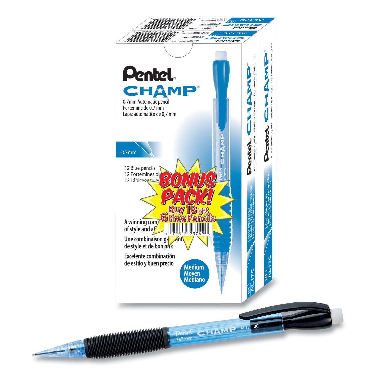 Pentel® Champ Mechanical Pencil Value Pack, 0.7 mm, HB (#2), Black Lead, Blue Barrel, 24/Pack