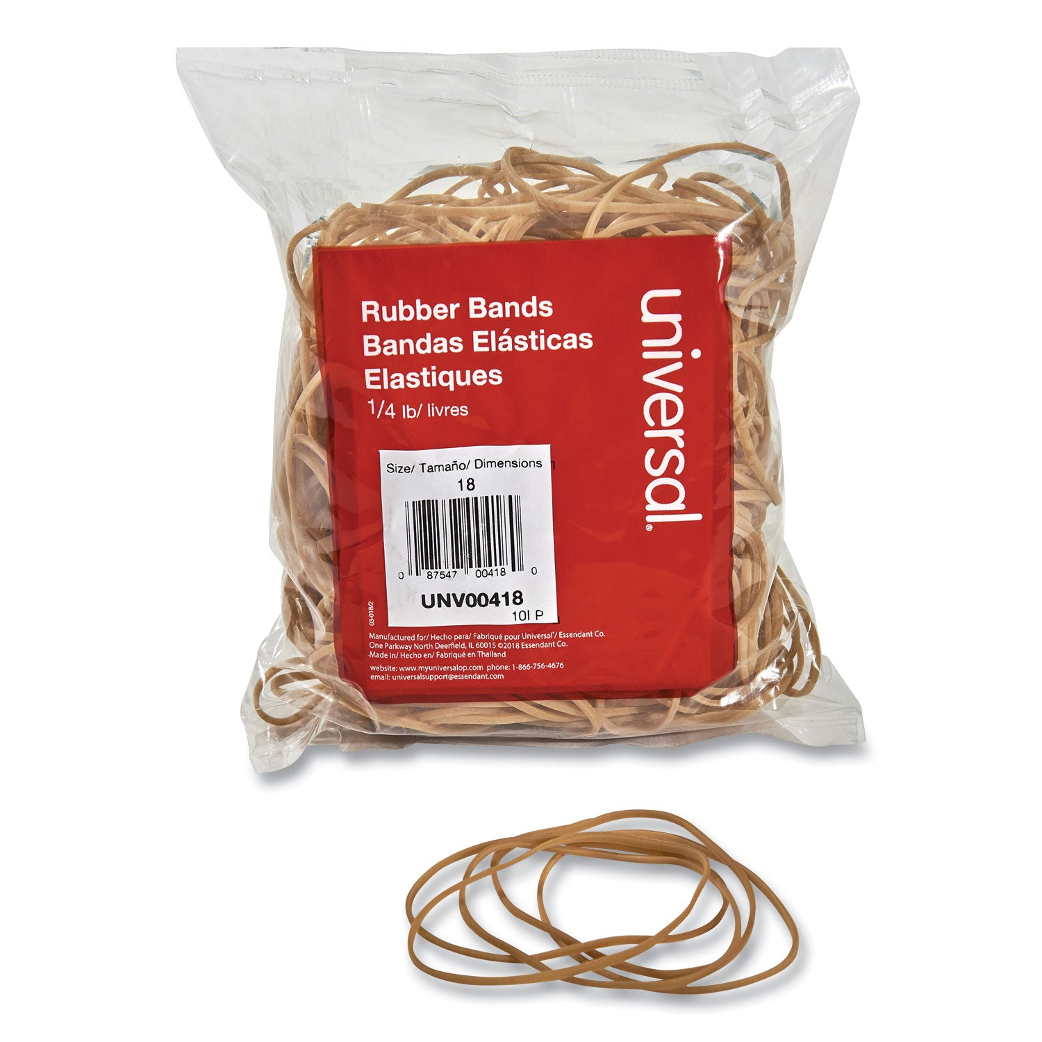 Rubber Bands, Size 18, 0.04" Gauge, Beige, 4 oz Box, 400/Pack