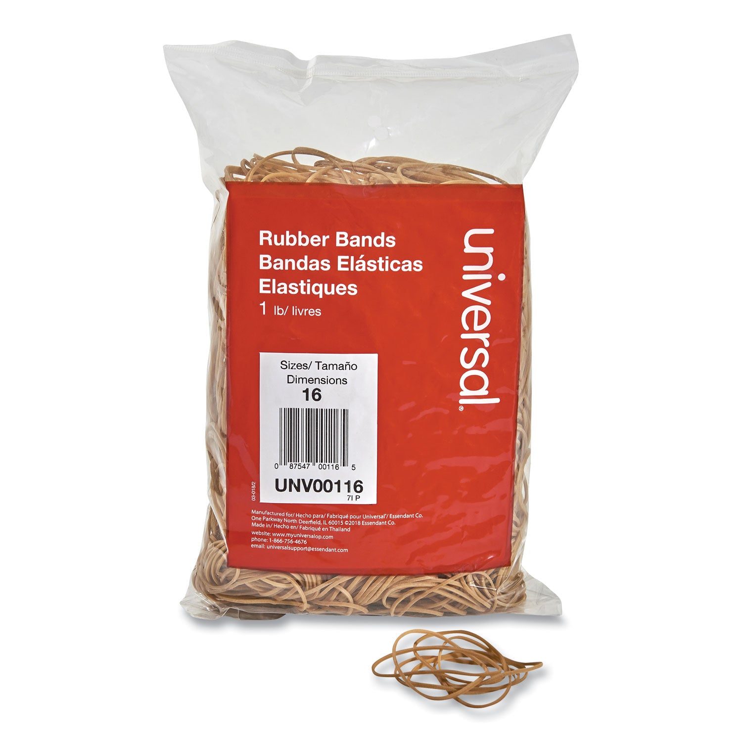 Rubber Bands, Size 16, 0.04" Gauge, Beige, 1 lb Box, 1,900/Pack