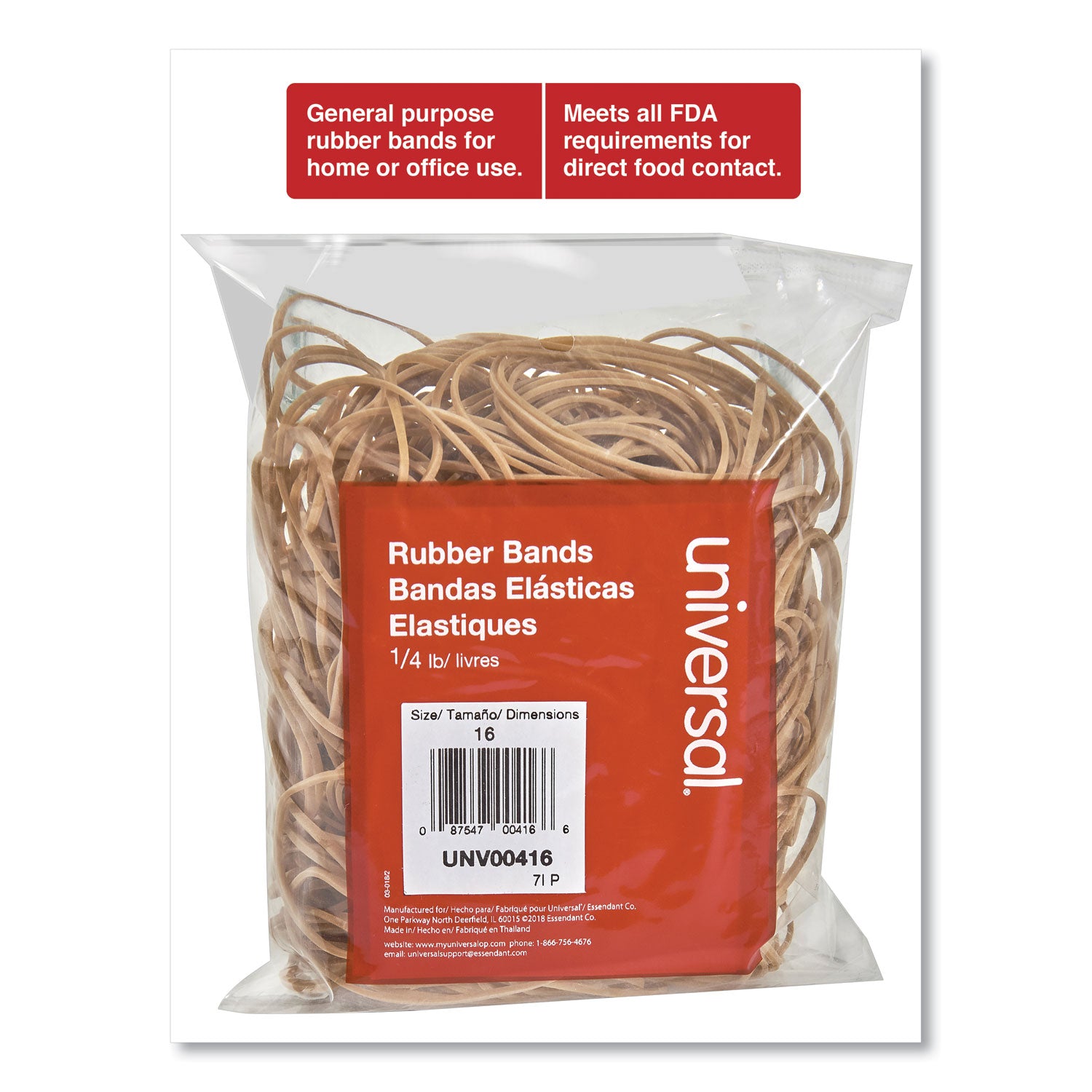 Universal® Rubber Bands, Size 16, 0.04" Gauge, Beige, 4 oz Box, 475/Pack