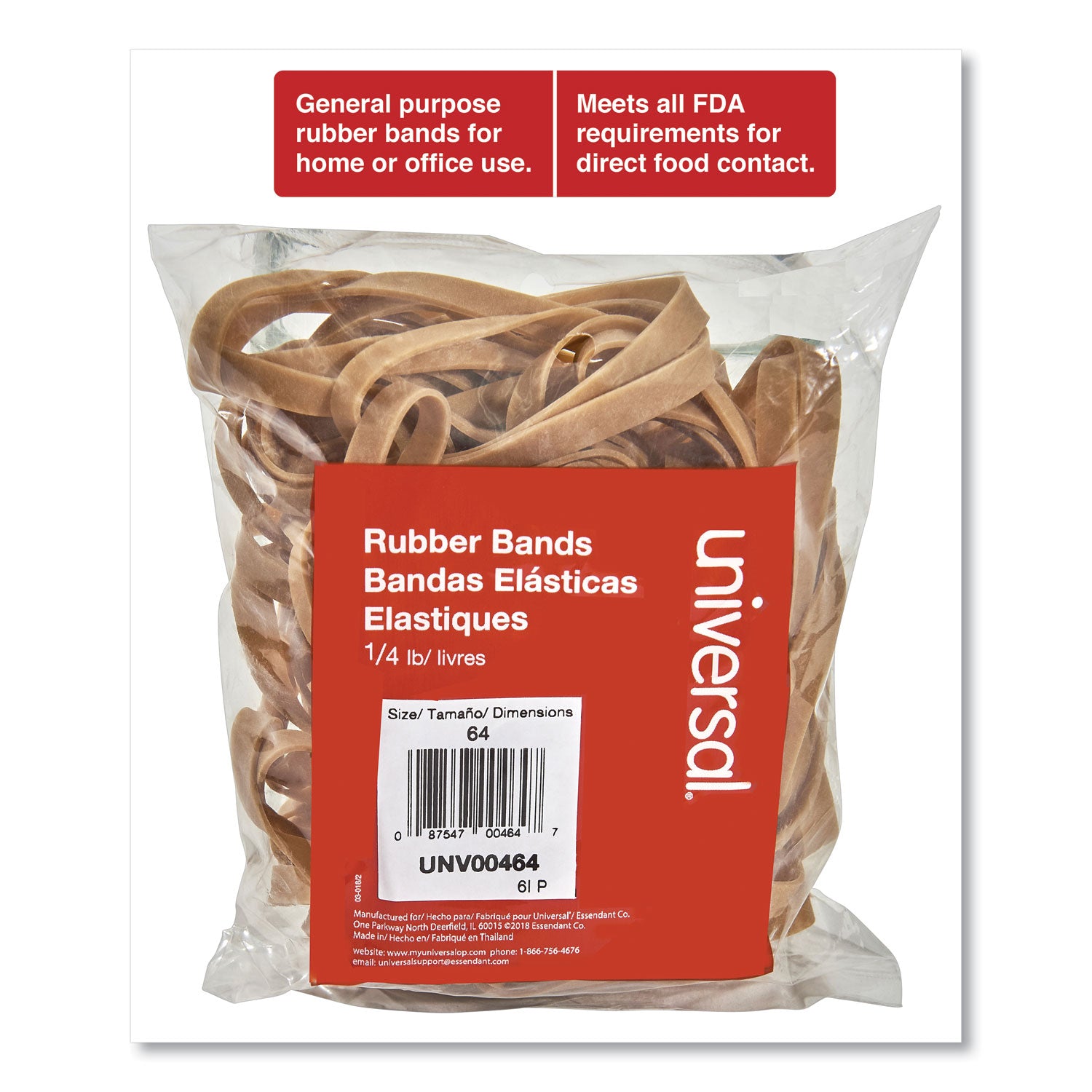 Universal® Rubber Bands, Size 64, 0.04" Gauge, Beige, 4 oz Box, 80/Pack