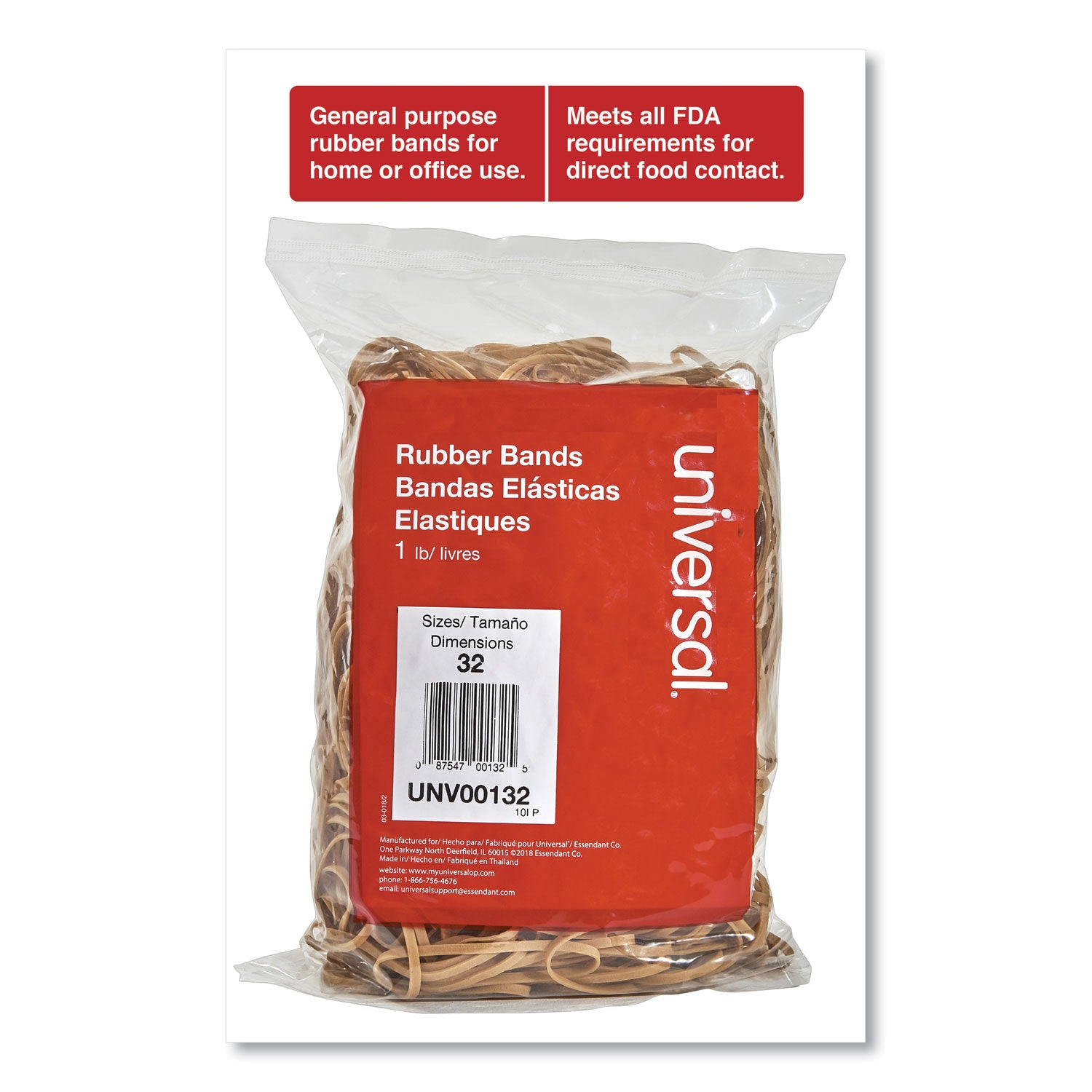 Universal® Rubber Bands, Size 32, 0.04" Gauge, Beige, 1 lb Box, 820/Pack