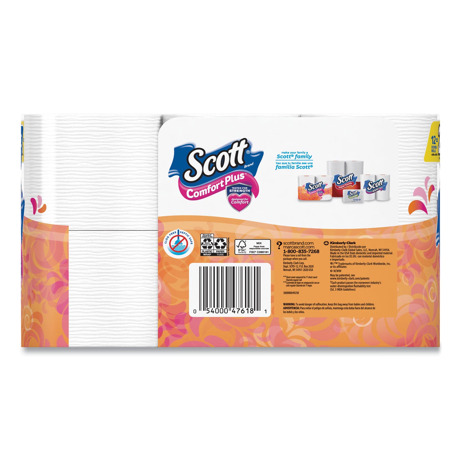 Scott® ComfortPlus Toilet Paper, Double Roll, Bath Tissue, Septic Safe, 1-Ply, White, 231 Sheets/Roll, 12 Rolls/Pack, 4 Packs/Carton