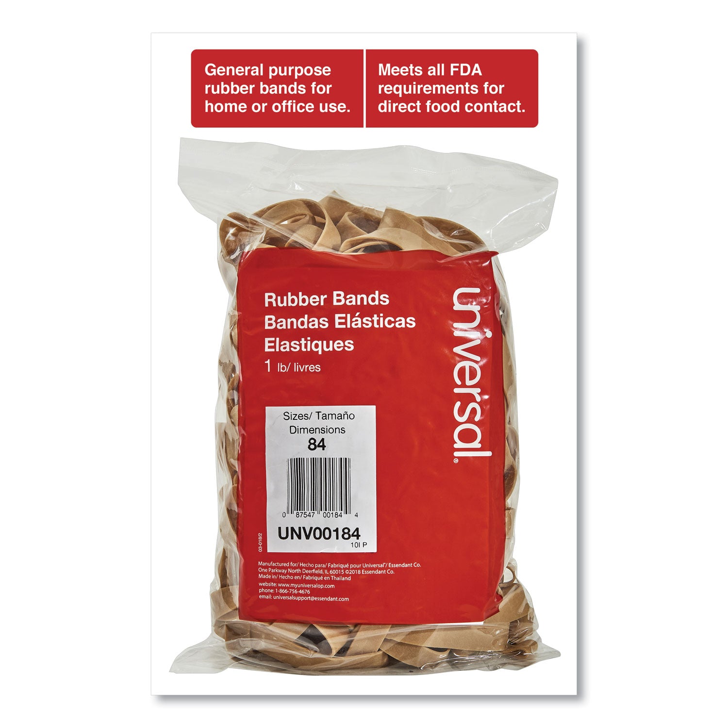 Universal® Rubber Bands, Size 84, 0.04" Gauge, Beige, 1 lb Box, 155/Pack