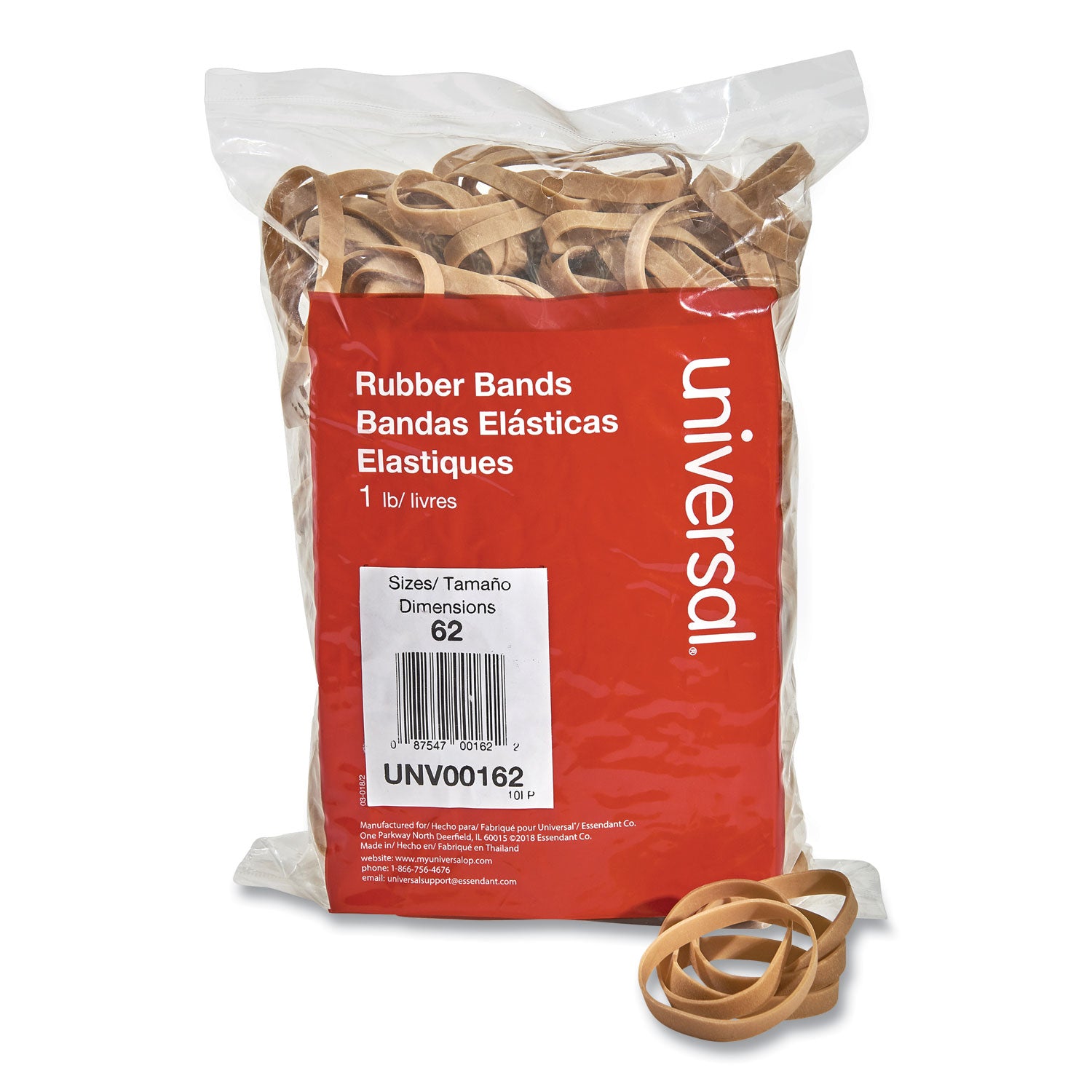 Rubber Bands, Size 62, 0.04" Gauge, Beige, 1 lb Box, 490/Pack