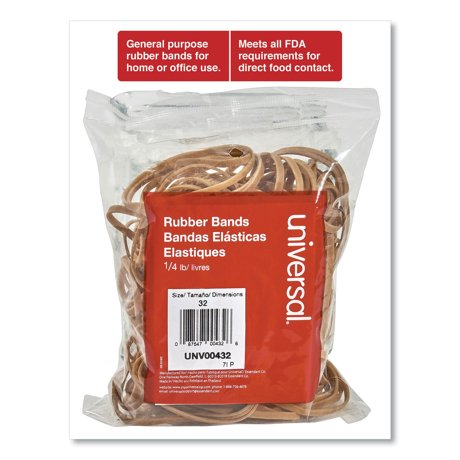 Universal® Rubber Bands, Size 32, 0.04" Gauge, Beige, 4 oz Box, 205/Pack